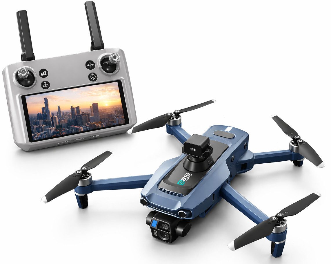 Goldstern-Tech RC-Quadrocopter S819 Pro Max (GPS Drohne mit 2.7K Kamera, 3-Achsen-Gimbal 360° Hinderniserkennung), 500g Traglast, 6km Reichweite, 28min Flugzeit & Touchscreen Controller