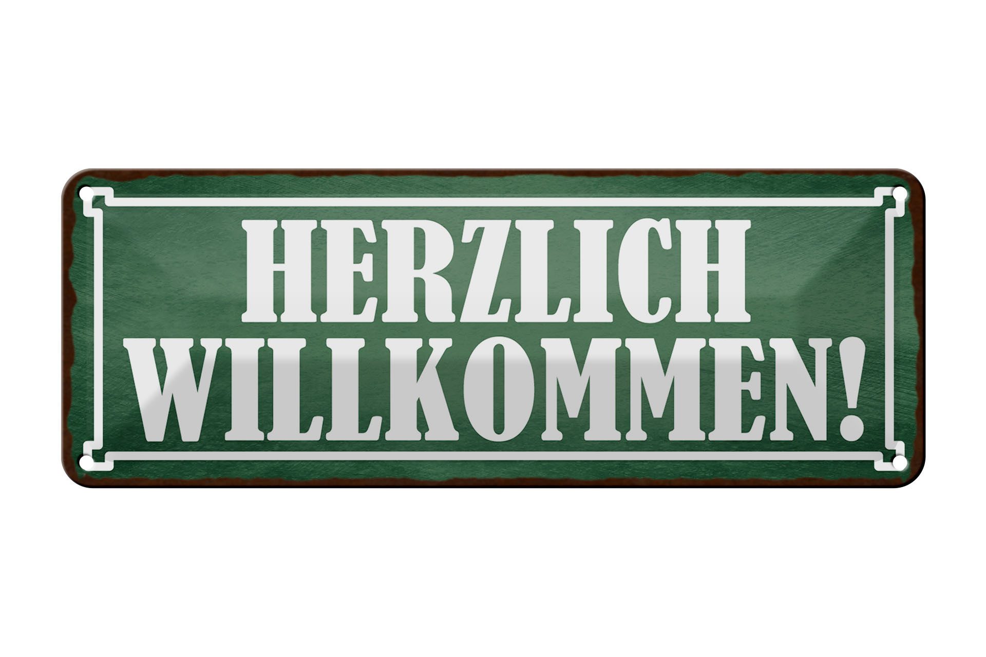 Femer GmbH Metallschild Hinweis 27x10cm Herzlich Willkommen, (1 St), gewölbte Oberfläche, abgerundete Ecken, umgeschlagene Kanten