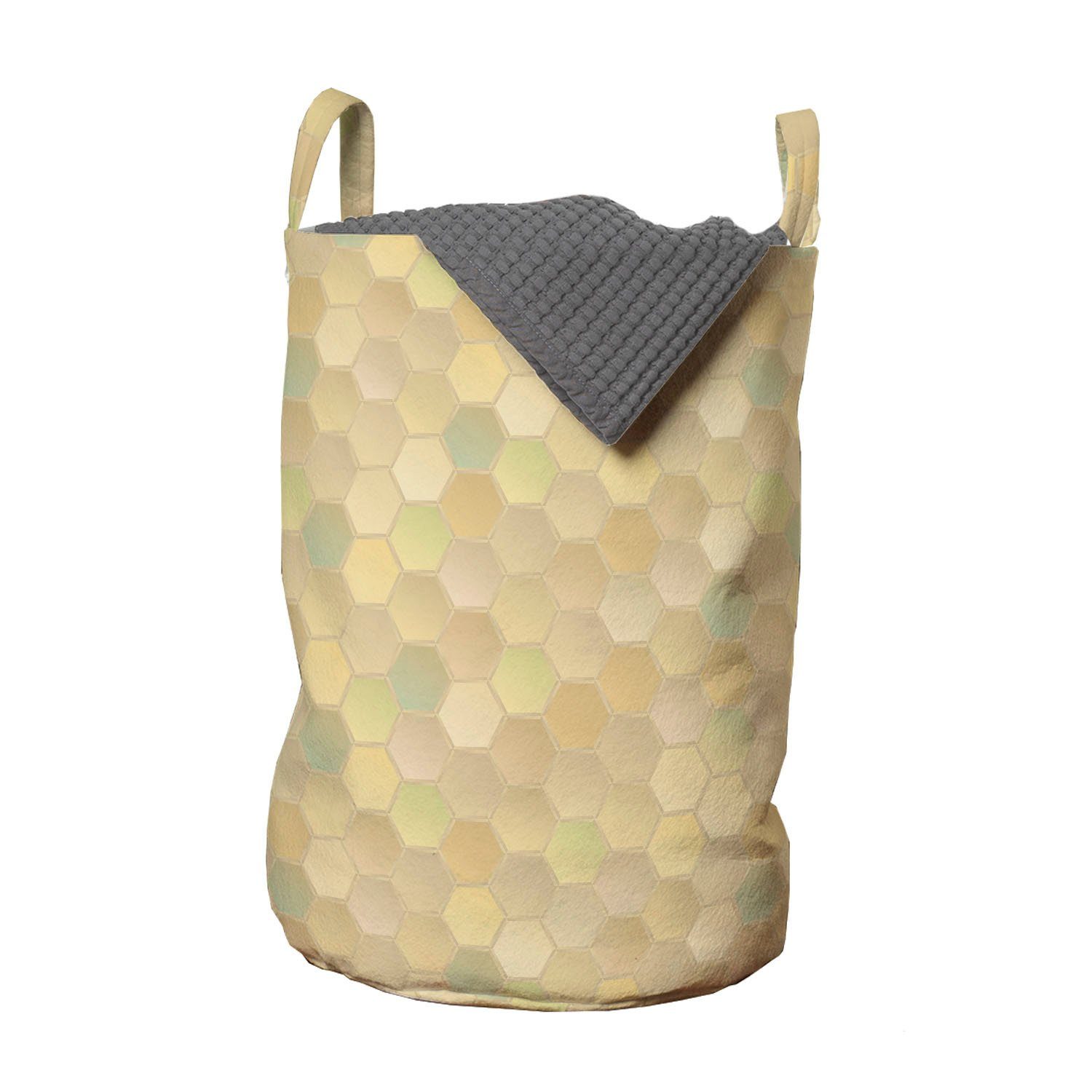 Abakuhaus Wäschesäckchen Wäschekorb mit Griffen Kordelzugverschluss für Waschsalons, neutrale Farbe Pastell Hexagons Motiv