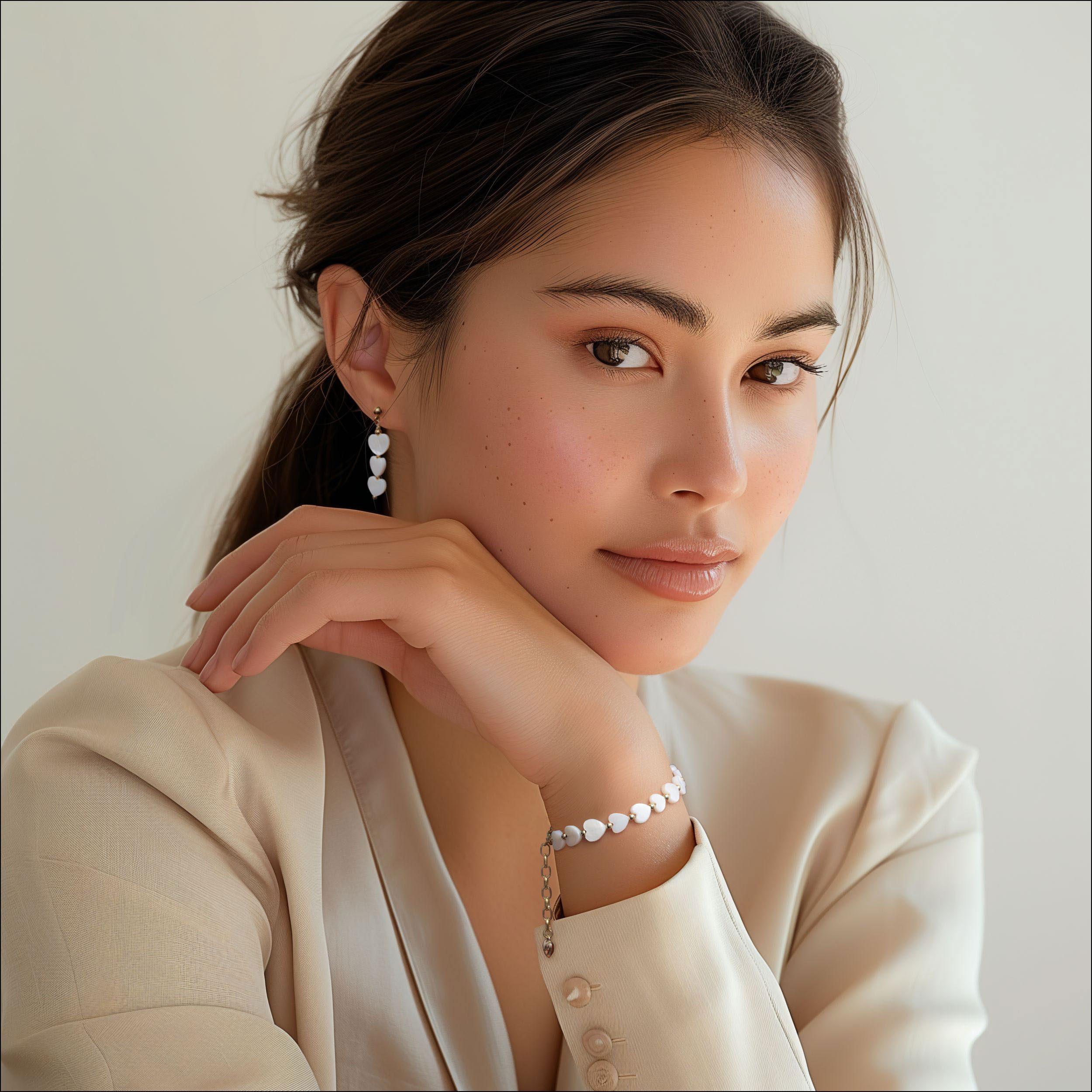 Firetti Armband Schmuck Geschenk Edelstahl Armschmuck Herzkettengliederung Liebe, mit Perlmutt – Bild 3 von 3