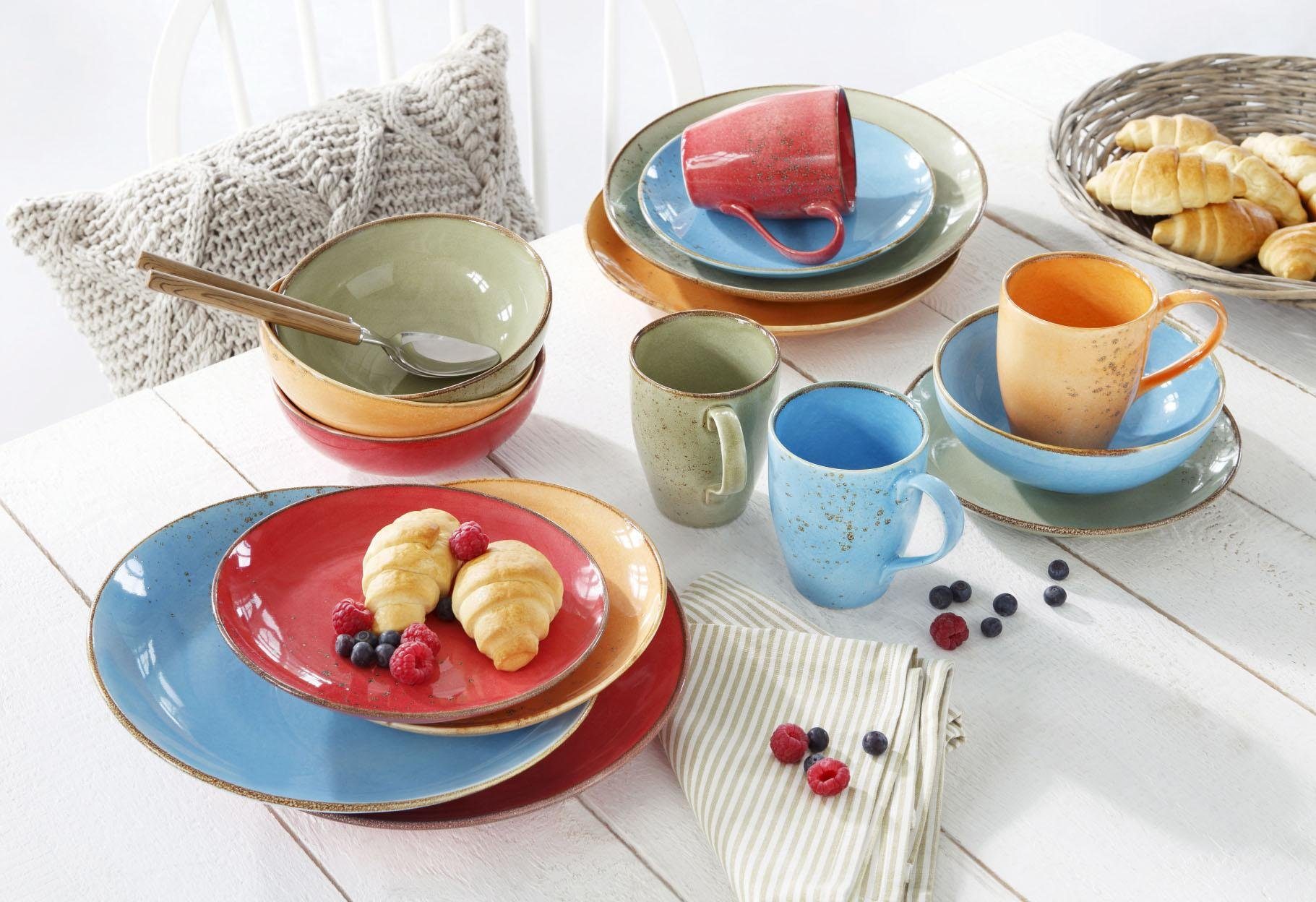 CreaTable Kombiservice Geschirr-Set NATURE COLLECTION Summer (16-tlg), 4 Personen, Steinzeug, Service, Naturfarben mit Sprenkeln, 16 Teile, für 4 Personen