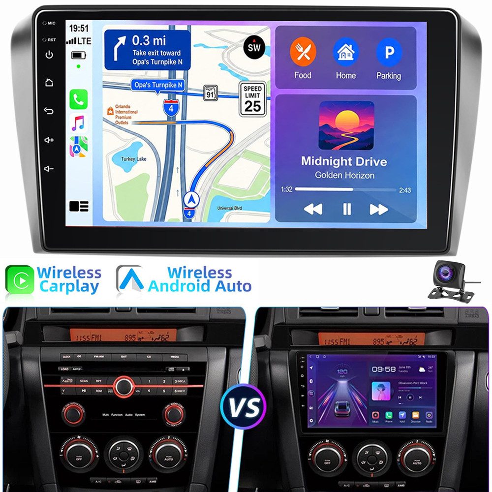 ESSGOO 9" Autoradio Für Mazda 3 2003-2009 BK Carpaly Navi WIFI BT Autoradio (4+4GB optional, BT, FM SWC RDS)
