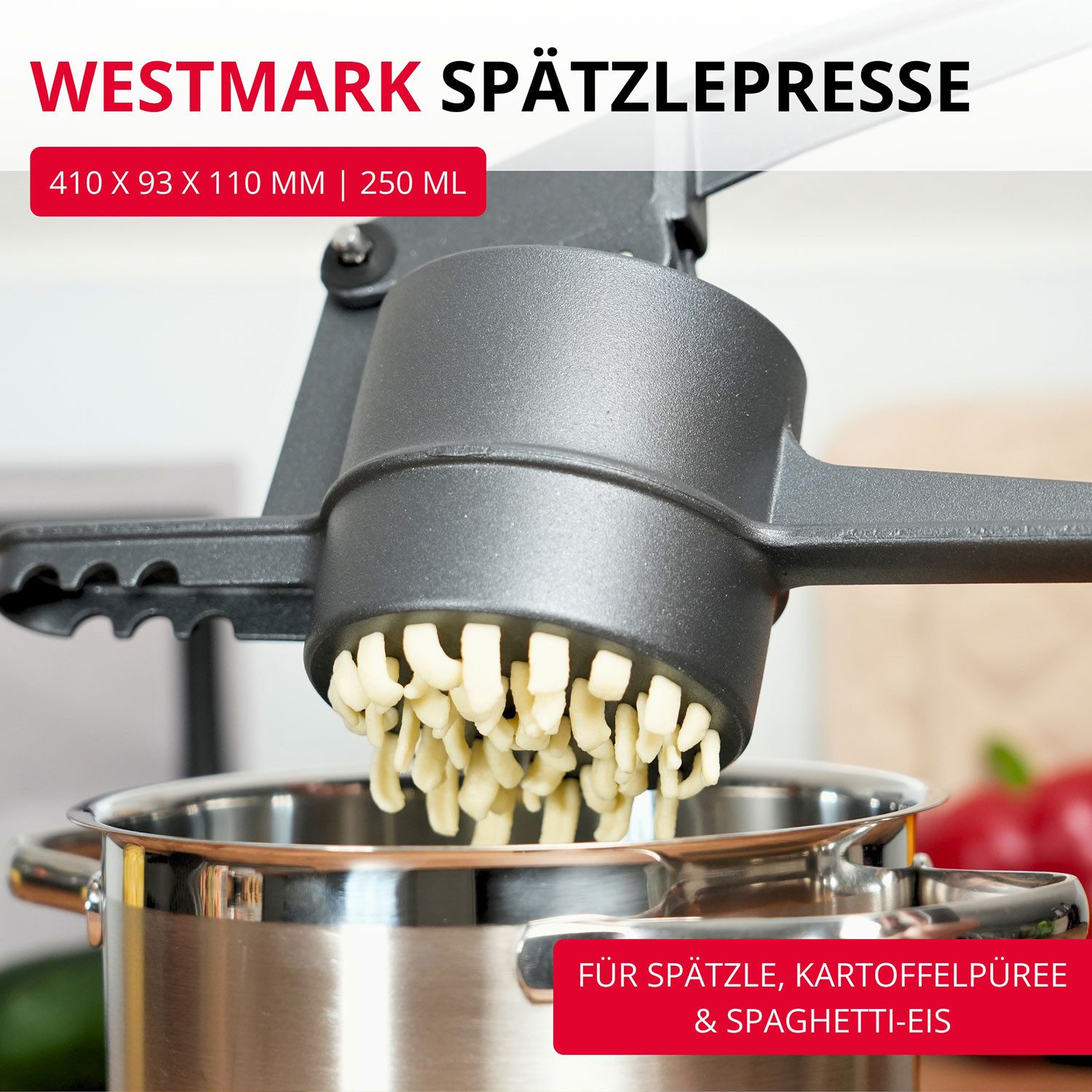 WESTMARK Spätzlereibe »Spätzlechef«, Spätzleloch, Black Edition, Aluminium, griffige Haptik