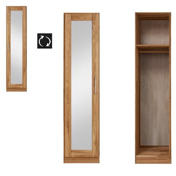 Lomadox Kleiderschrank NORDDEICH-137 Wildeiche massiv, 1 Tür mit Spiegel, Einlegeboden, Kleiderstange