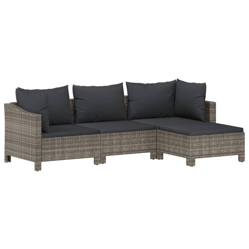 vidaXL Gartenlounge-Set 4-tlg. Garten-Lounge-Set mit Kissen Grau Poly Rattan, (4-tlg)