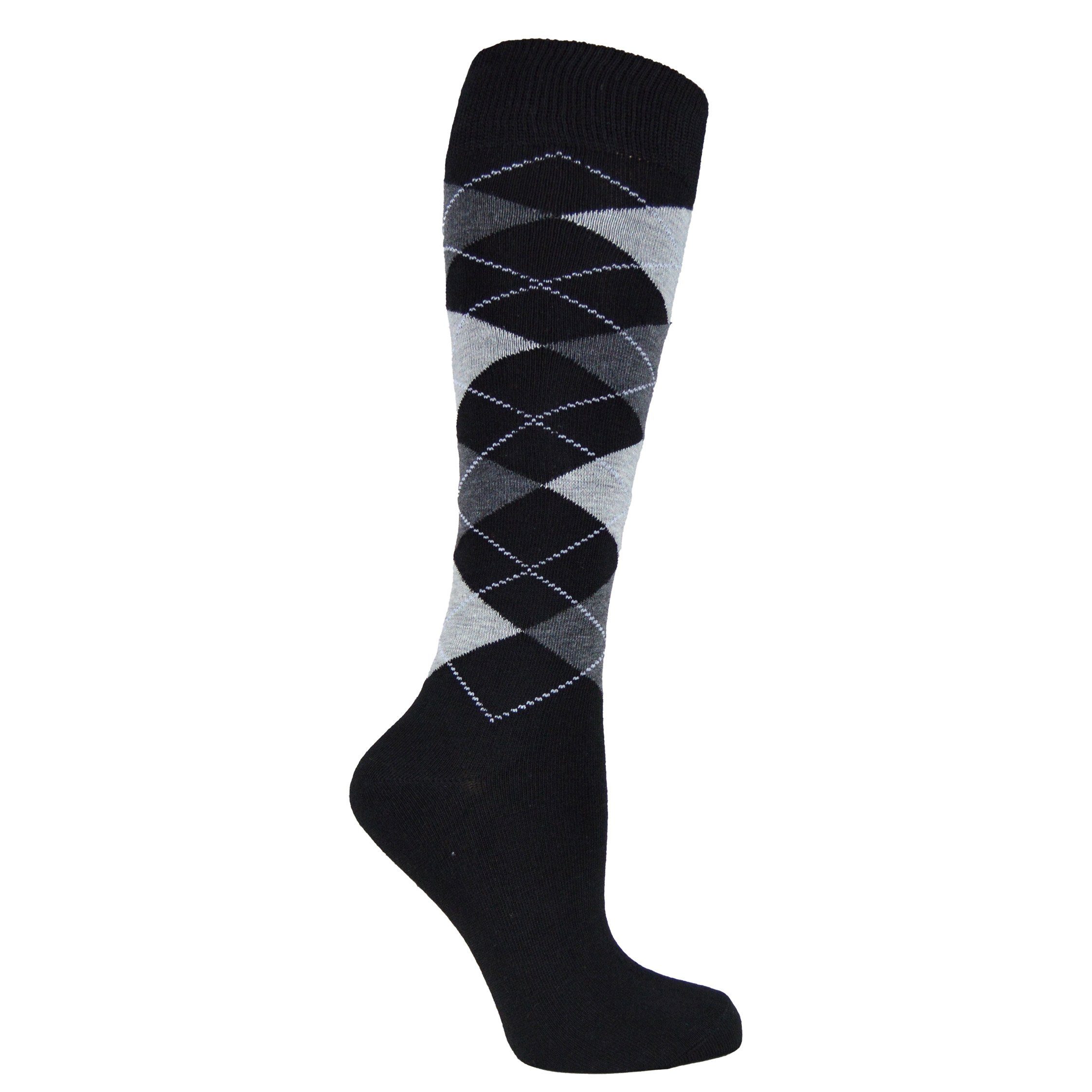 Socked Kniestrümpfe Herren (6 Paar) Baumwolle, lange Socken, guter Halt, Uni / Karo-Muster