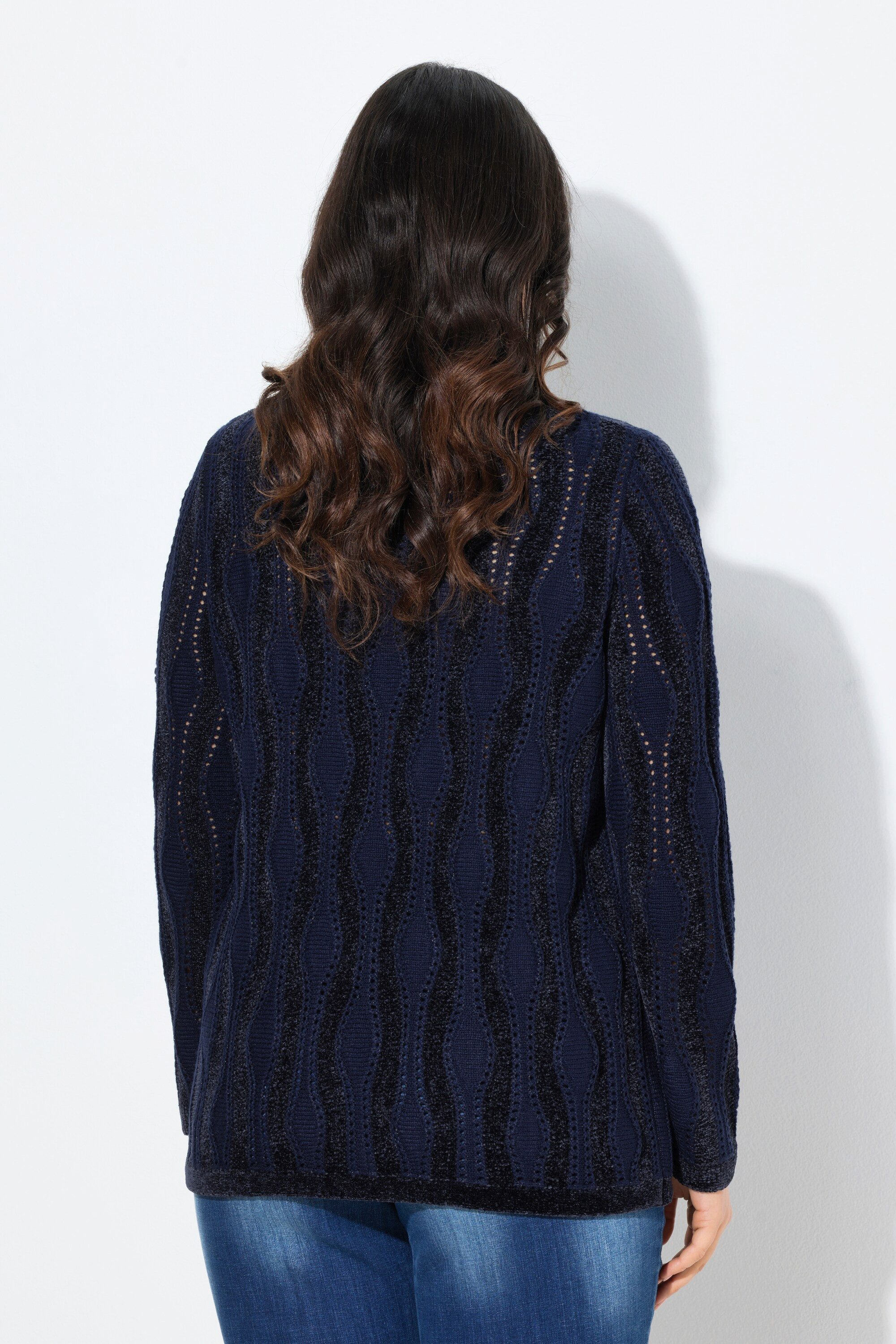 Ulla Popken Strickpullover Pullover Chenillemuster Stehkragen Langarm