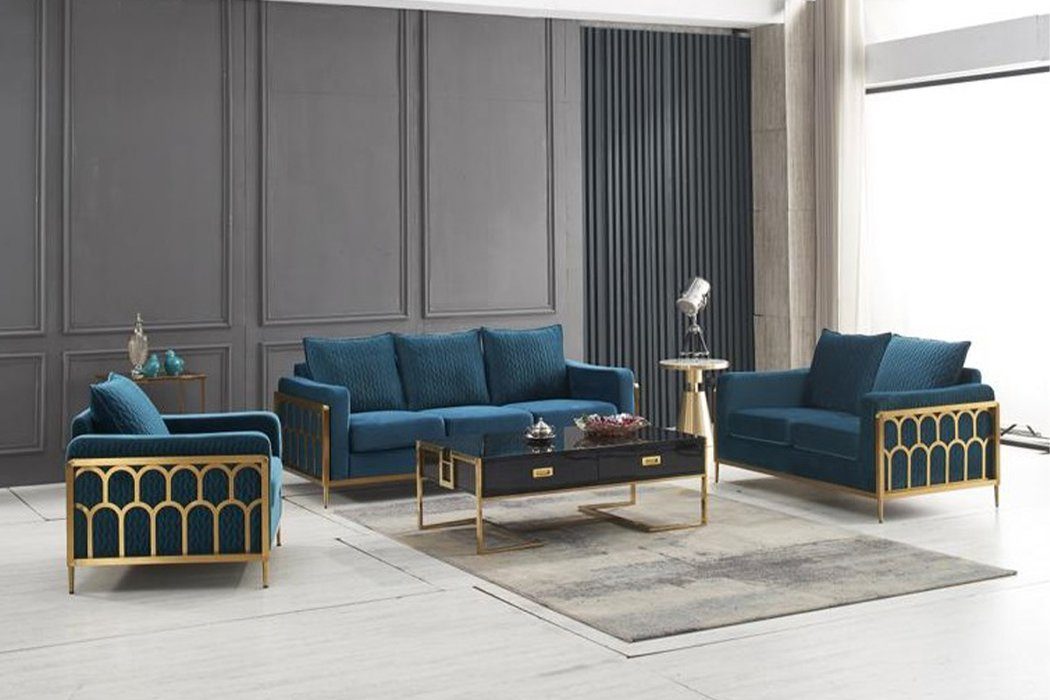 Europe Made Blaue Sofa 3+2 Sofagarnitur Polster Sitzer in Couch Sitz JVmoebel Sofa Garnitur,