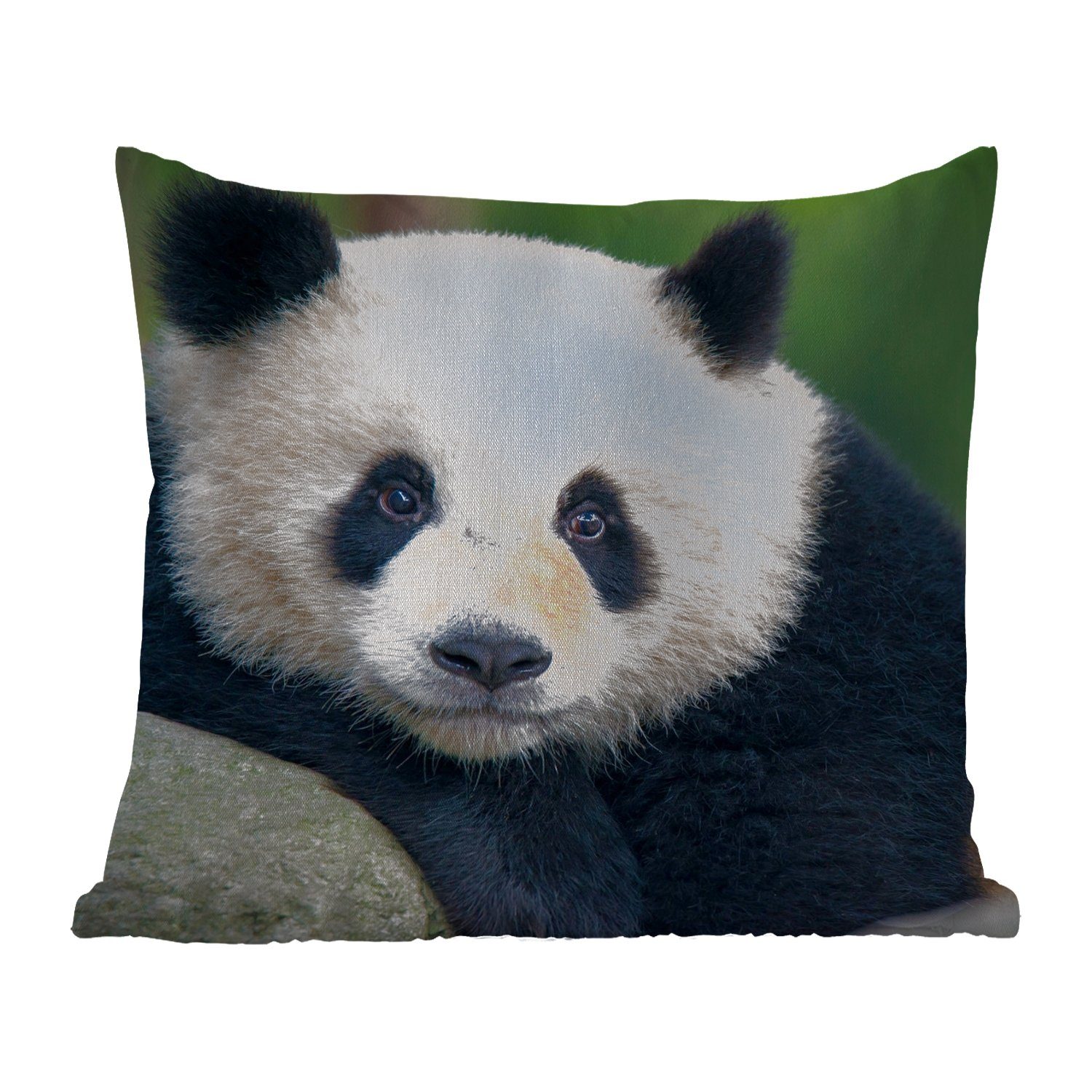 MuchoWow Dekokissen Panda - Wildtiere - Porträt - Stein, Kissenbezüge, Kissenhülle, Dekokissen, Dekokissenbezug, Outdoor