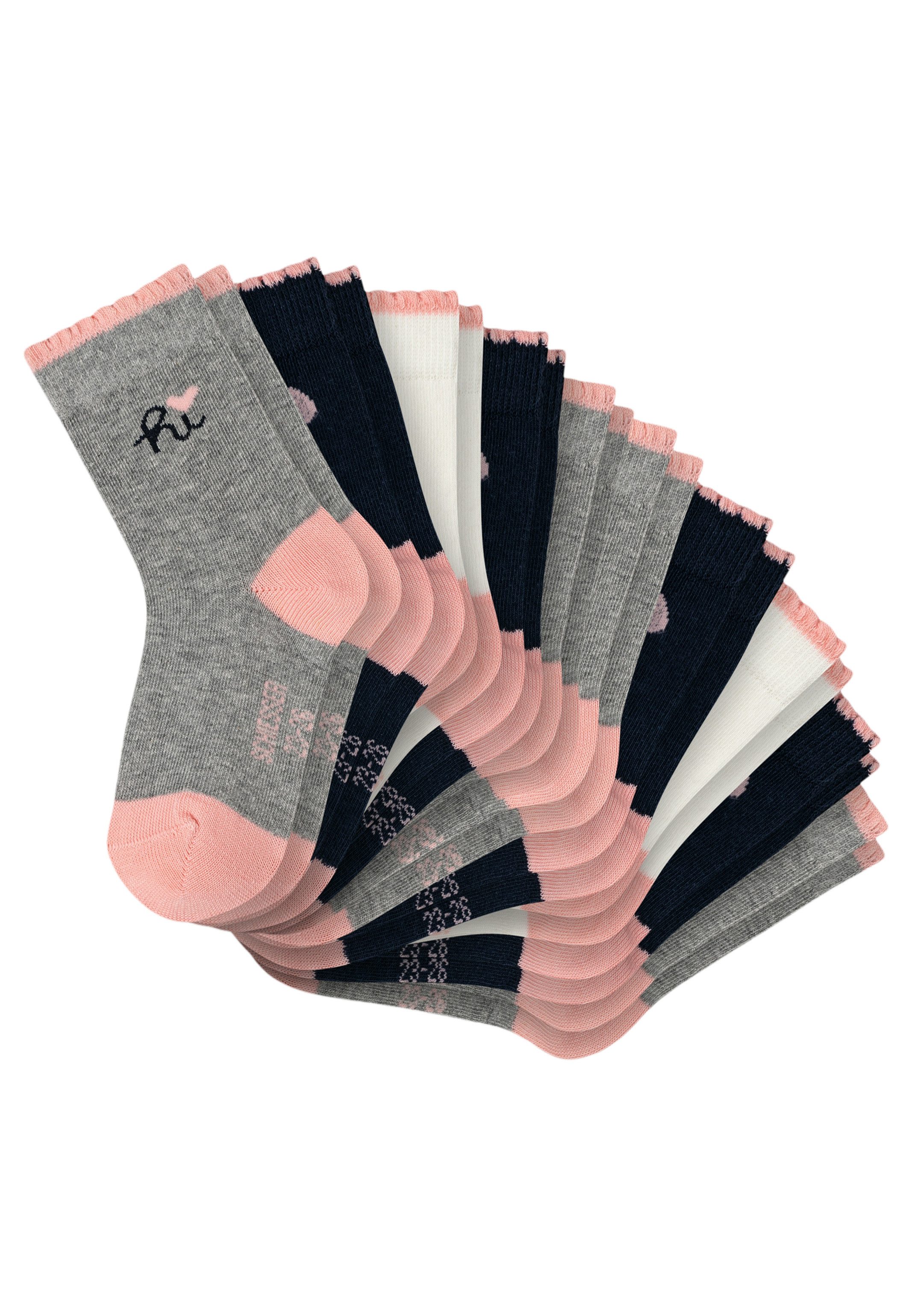 Schiesser Langsocken 10er Pack Basic (Spar-Set, 10-Paar) Socken - Baumwolle - Atmungsaktiv - Mit Rüschensaum