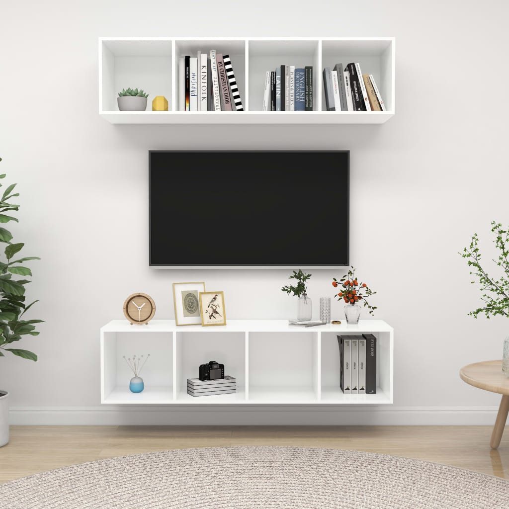 TV-Schrank TV-Wandschrank-Set Weiß 37x37x142,5 cm aus Holzwerkstoff