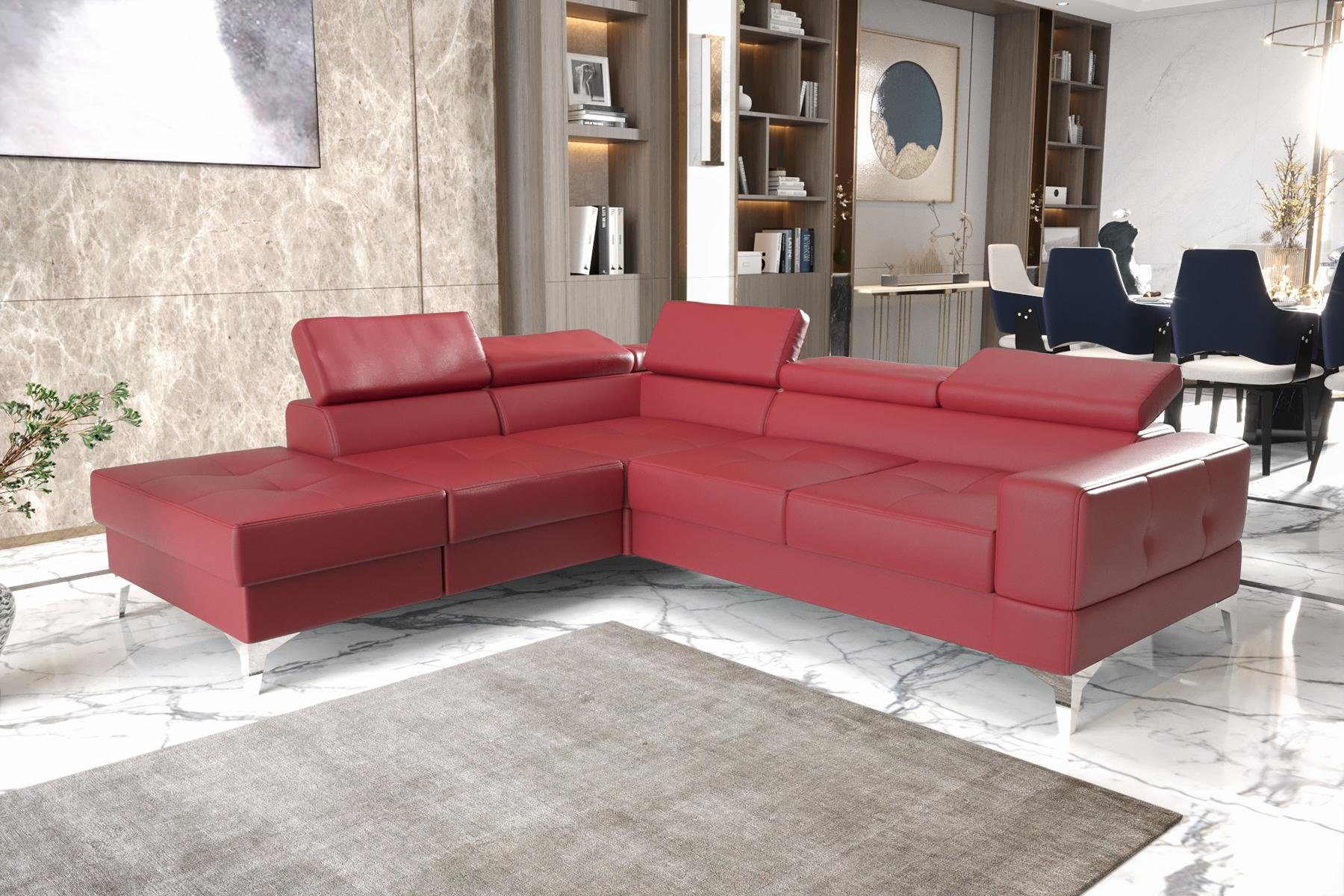 JVmoebel Ecksofa, Ecksofa L-Form Sofa Wohnlandschaft Polster Multifunktion Design Rot