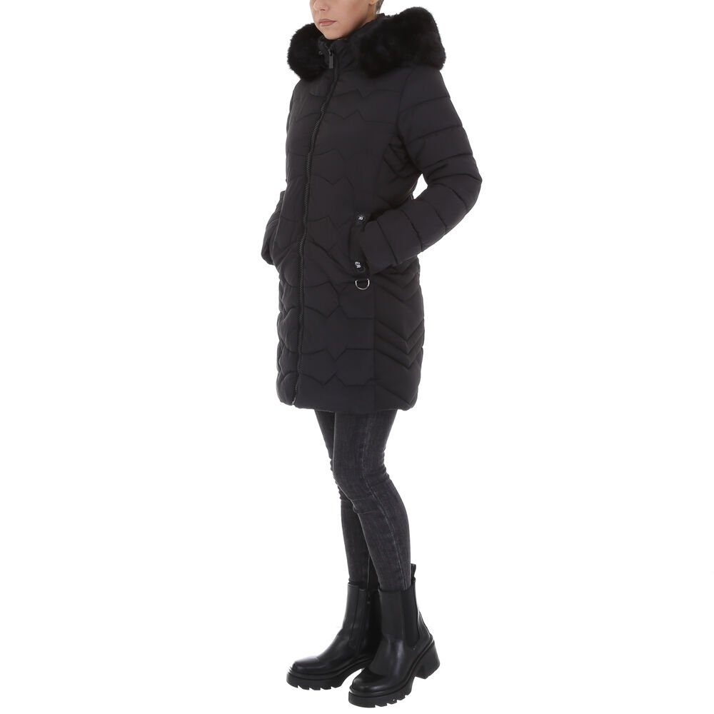 Ital-Design Winterjacke Damen Freizeit Kapuze (abnehmbar) Gefüttert Mantel in Schwarz