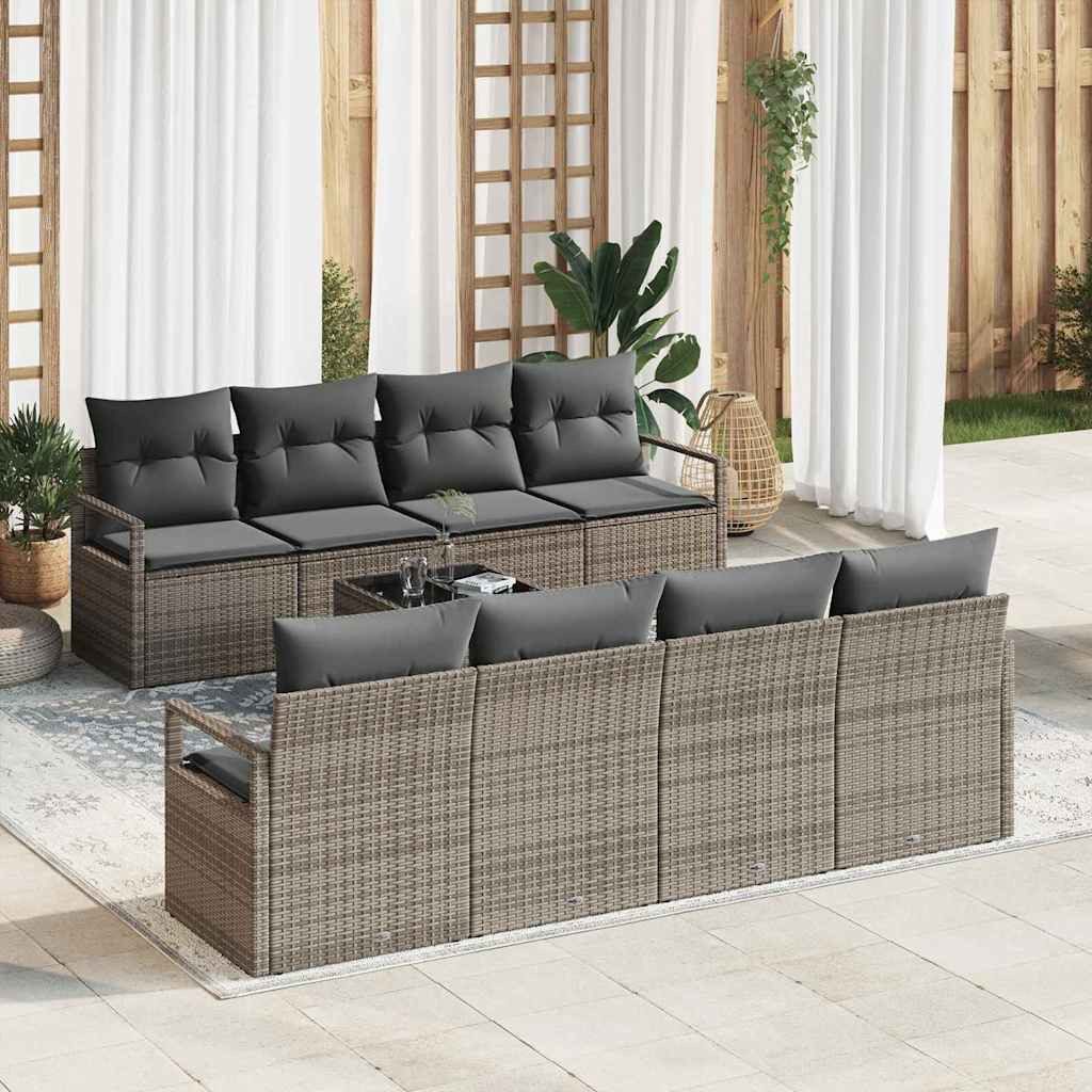 vidaXL Loungesofa Sofa Set mit Kissen 7 pcs Grau Poly Rattan, 7 Teile