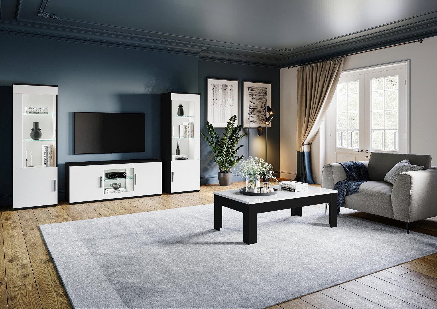 Interdesign24 Couchtisch Venere (130 x 70 cm, in Schwarz/Weiß Hochglanz), Made in Italy