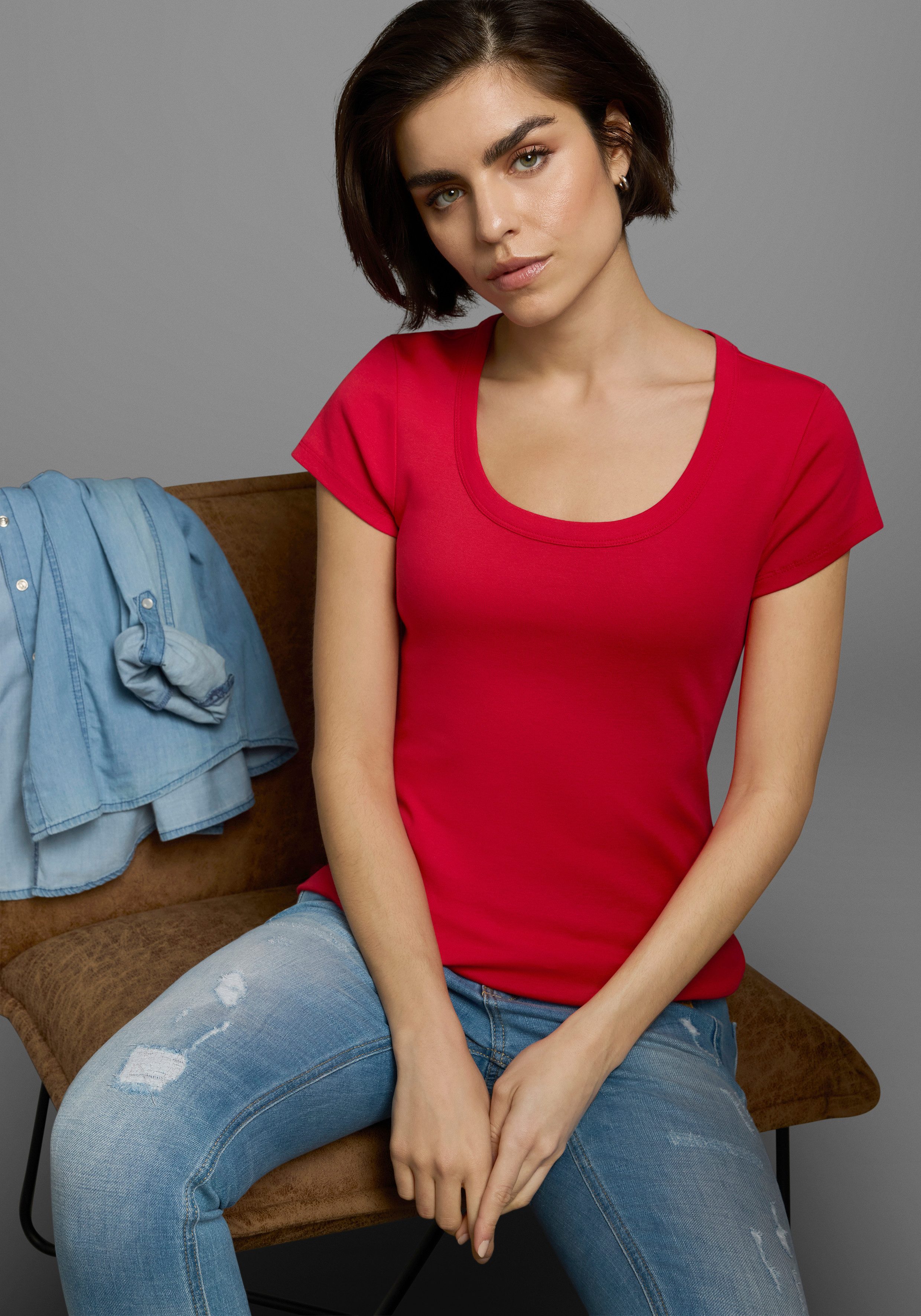 Flashlights T-Shirt (2er-Pack) figurbetonter Schnitt, unifarben, Rundhalsausschnitt