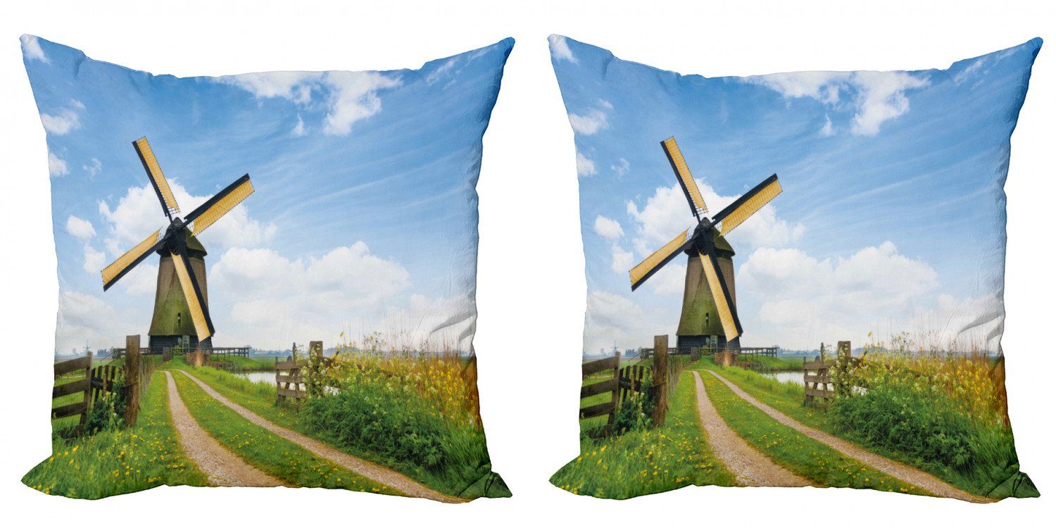 Kissenbezüge Modern Accent Doppelseitiger Digitaldruck, Abakuhaus (2 Stück), Windmühle Holland im Frühjahr