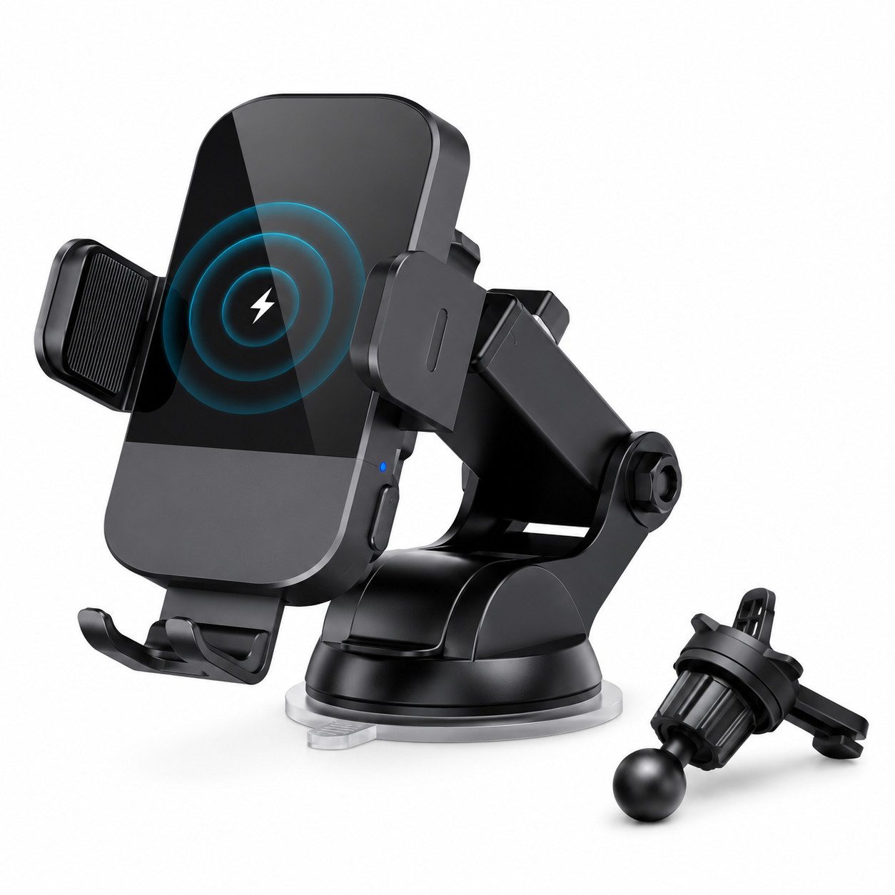 Tekoo Smartphone-Halterung Handyhalterung Auto kabellos, 15W Qi-Schnellladegerät 2-in-1 Montag, (bis 6.8 Zoll, Schnellladen, Auto-Klemmung, 360°-Drehung, Teleskoparm, LED-Erkennung)