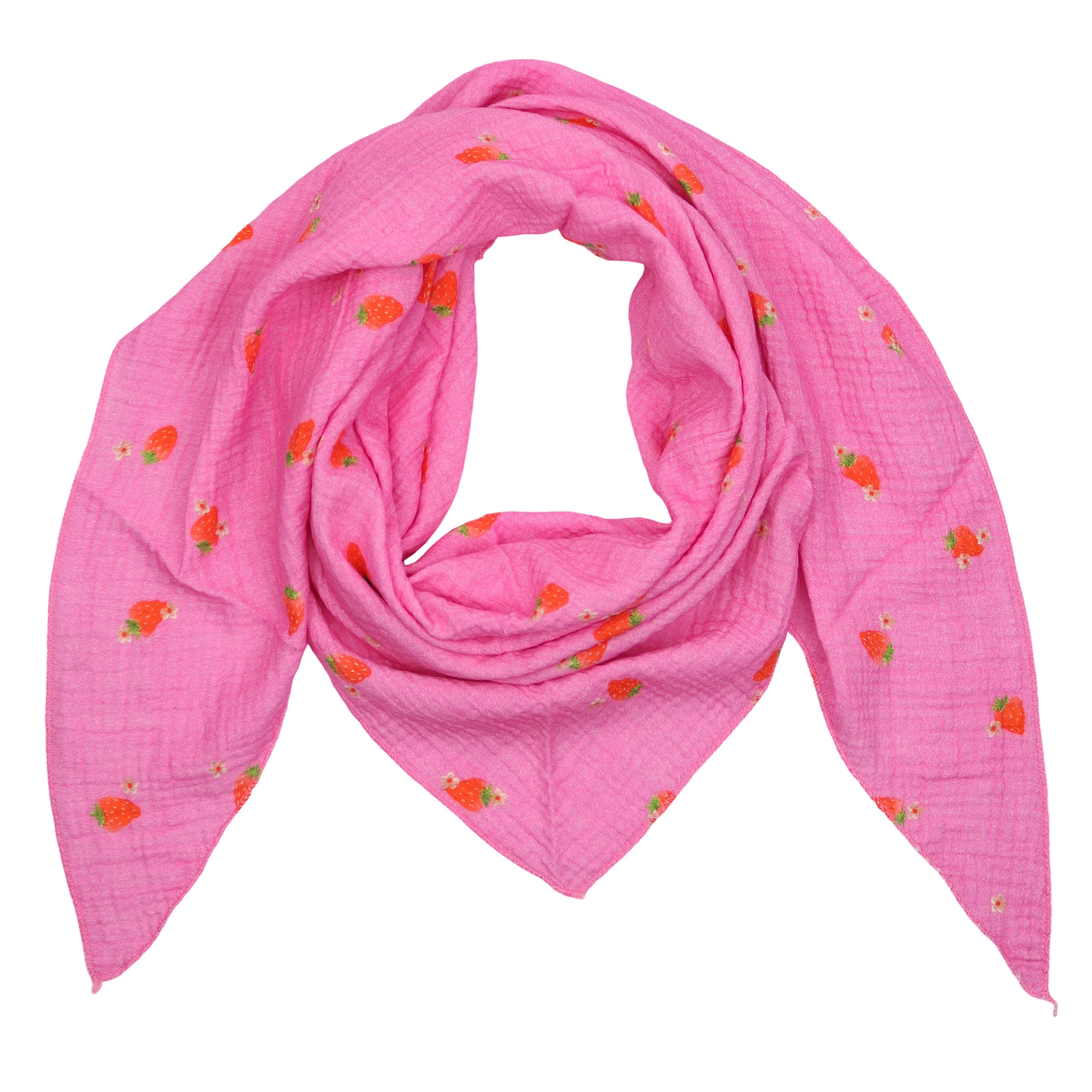 MIRROSI Dreieckstuch Aus Musellin Dreiecksschal ca.185x80 cm, Made in Italy, Erdbeeren, (Leicht, ideal für das ganze Jahr, 100% Baumwolle), in tollen Farben (Erdbeeren Print)