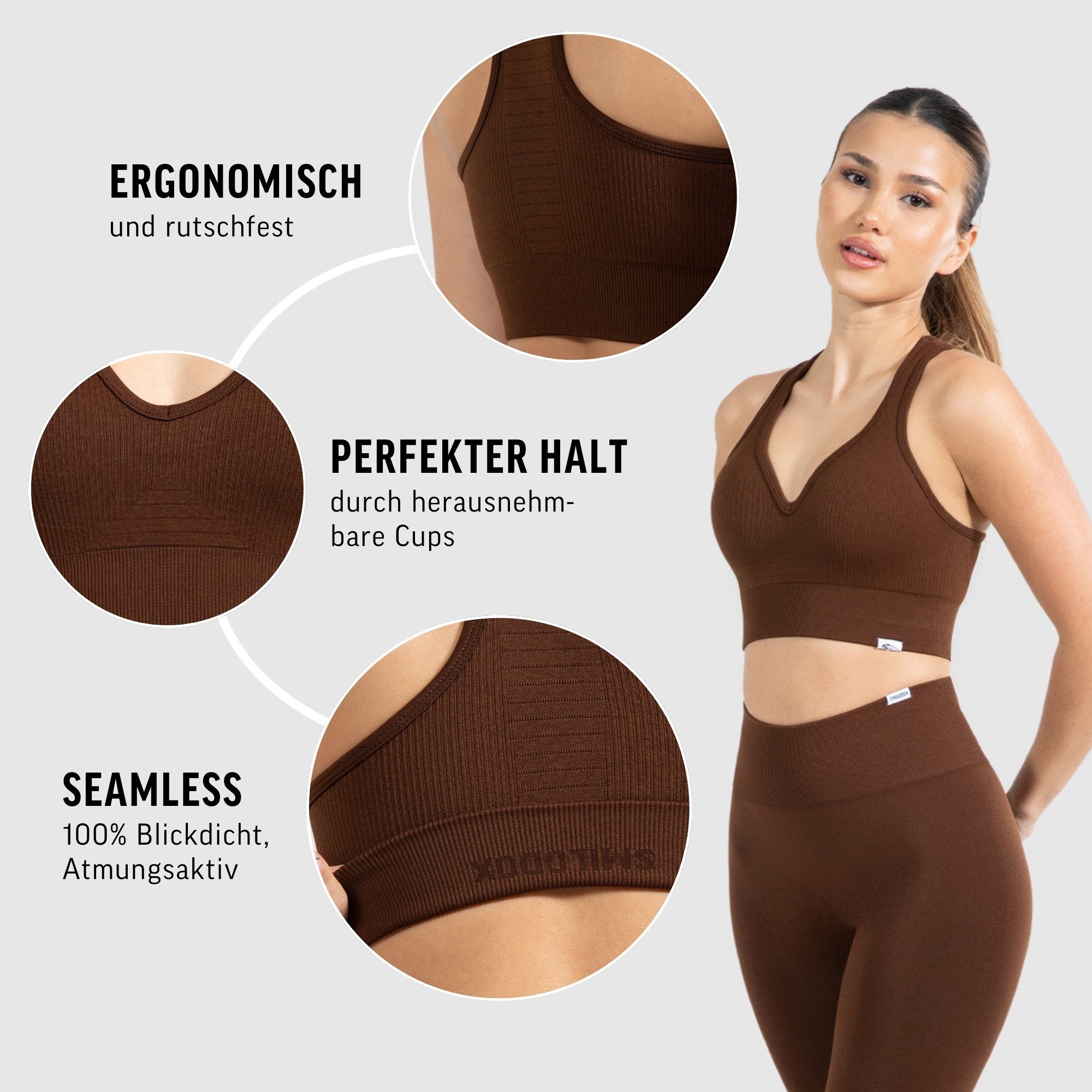 Smilodox Sport-BH Amaze Pro, Seamless Sport Bra Gerippter Stoff Fitness Yoga Alltag Raberback Top, Atmungsaktiv, ohne Bügel, Fitness – Bild 5 von 5