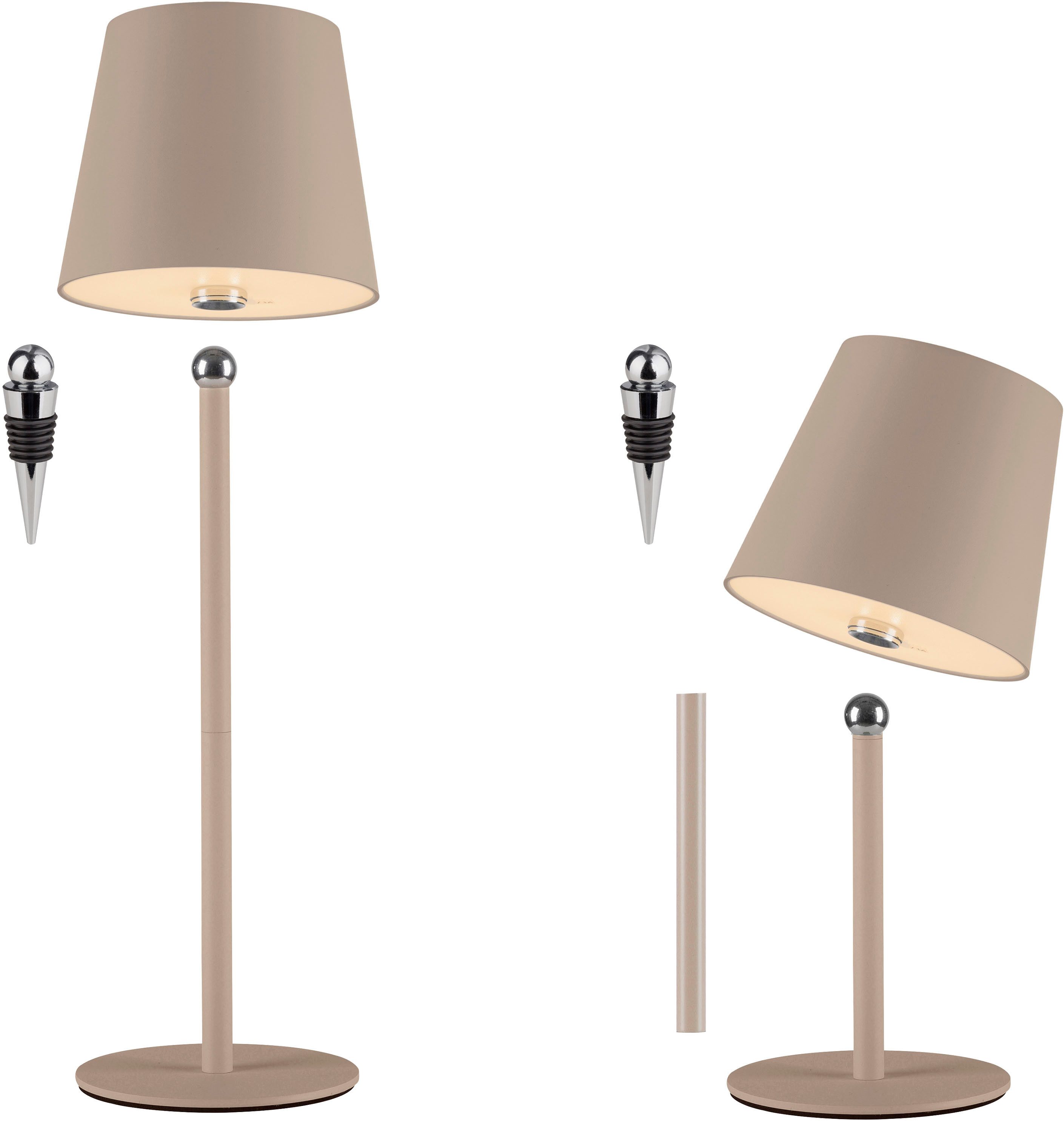 JUST LIGHT LED Tischleuchte BOTERIA - Set 2 Stück, inkl. Flaschenaufsatz, Memoryfunktion, LED fest integriert, Warmweiß, Akkubetrieben, aufladbar, magnetisch, dimmbar, In- und Outdoor