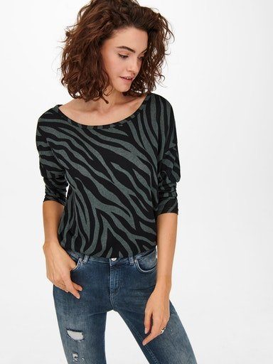 3/4-Arm-Shirt JRS AOP TOP ONLY ONLELCOS Black ZEBRA AOP:GREEN 4/5