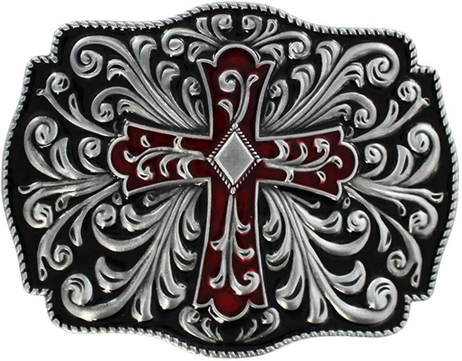 Herren Gürtelschnallen Housruse Gürtelschnalle Buckle - Antique cross red/black decorated Denim-Gürtelschnalle für Herren