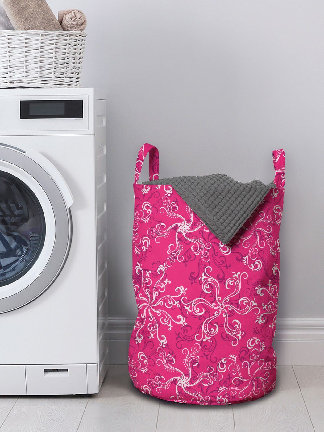 Hot blühen Waschsalons, Abakuhaus Wäschekorb Pink Frühling Kordelzugverschluss für Bloom Wäschesäckchen Griffen mit