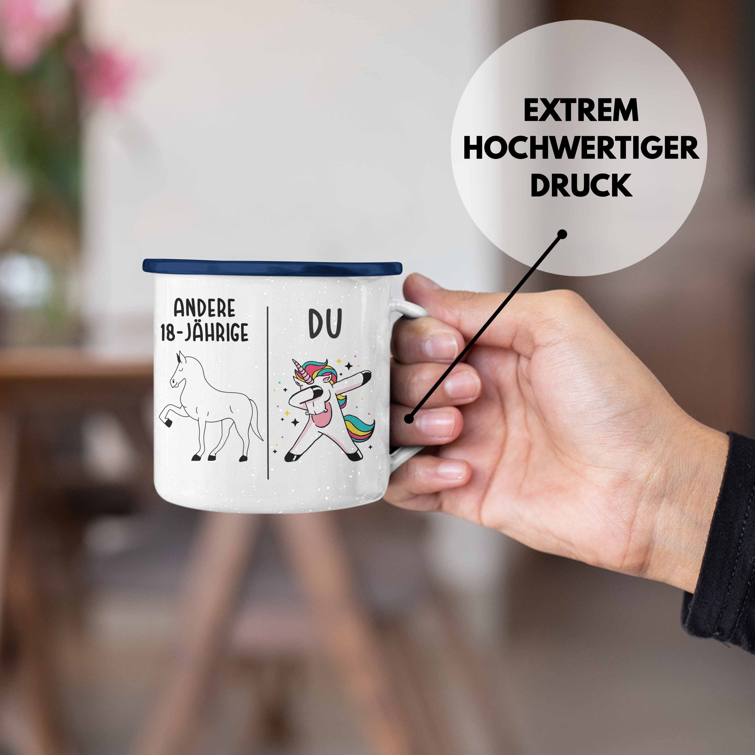 Geschenk Emaille 18. Geburtstag Thermotasse Blau Einhorn Mädchen Tasse 18er - Geschenkidee Trendation Geburtstag Trendation