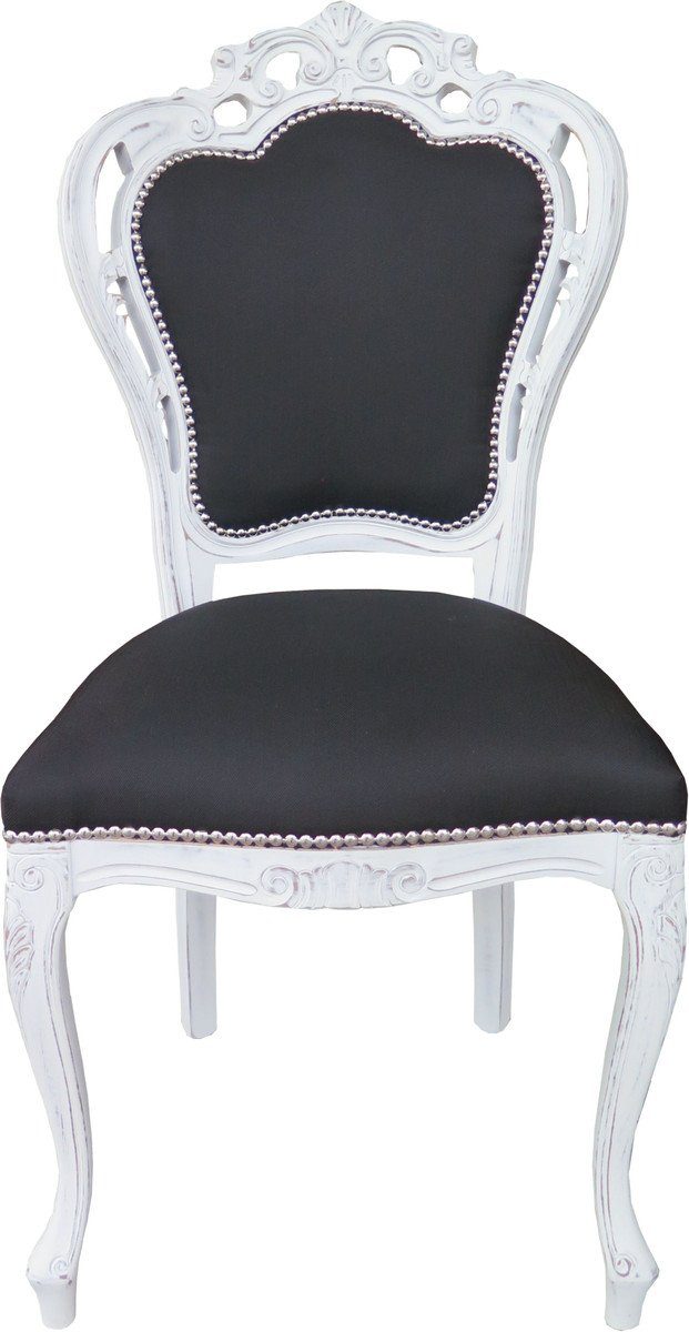 ohne Schwarz Barock Antik - / Esszimmerstuhl Armlehnen Casa Stuhl Esszimmer Luxus Designer - Qualität Weiß Stuhl Padrino