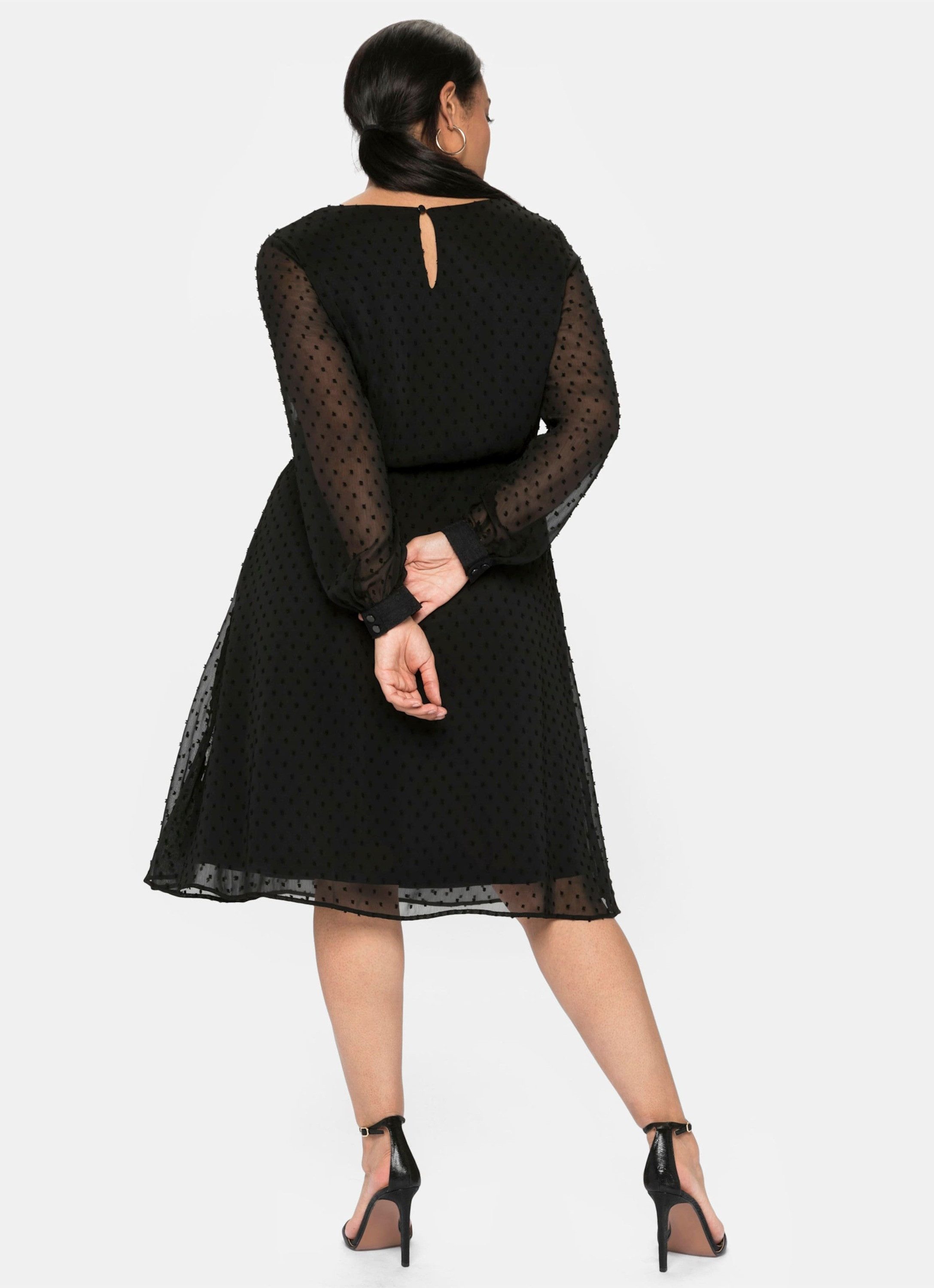 Sheego Etuikleid Abendkleid Langarm mit 3D-Effekt, mit Unterkleid