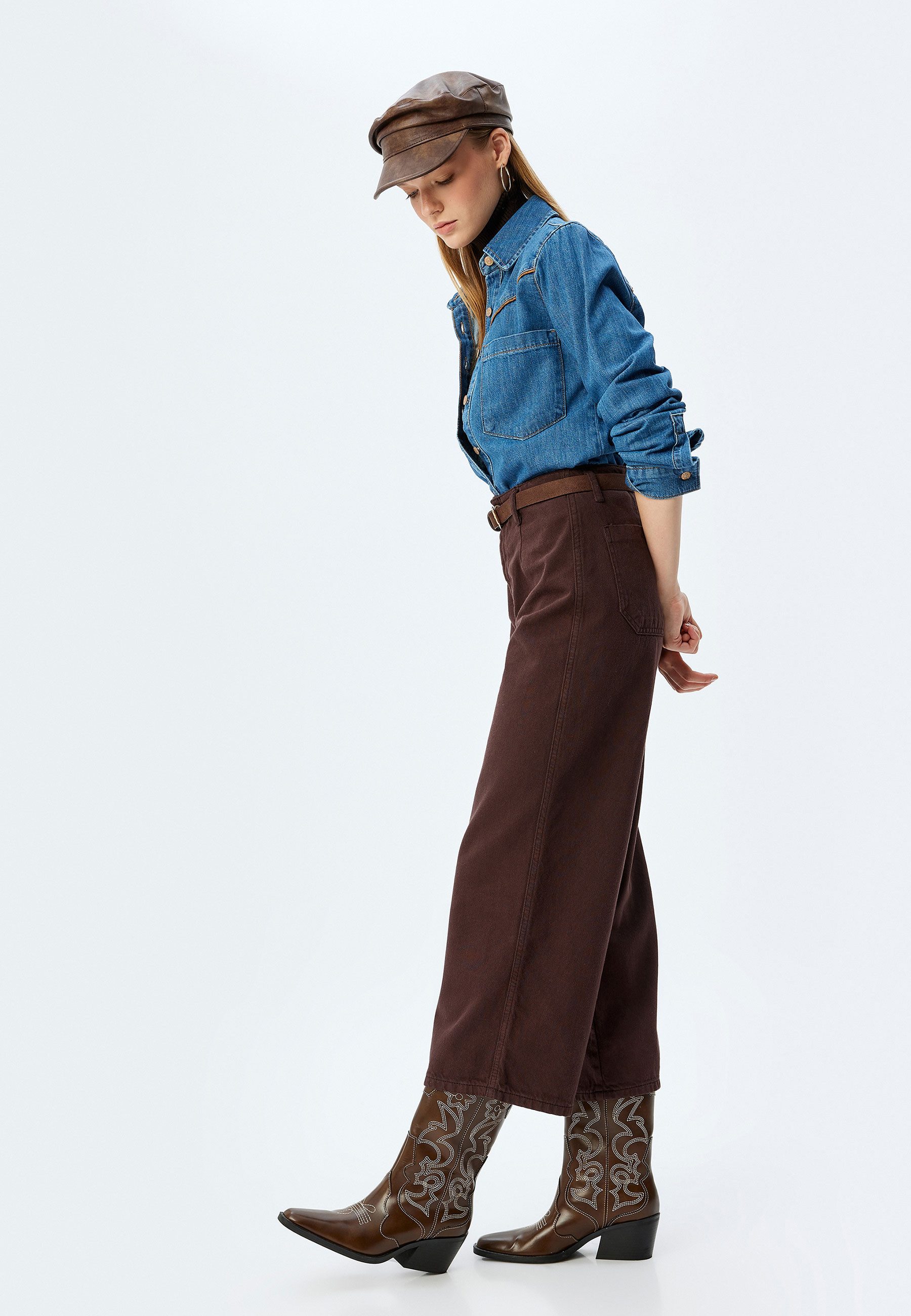 Koton Palazzohose Hohe Leibhöhe Crop Wide Leg Palazzohose