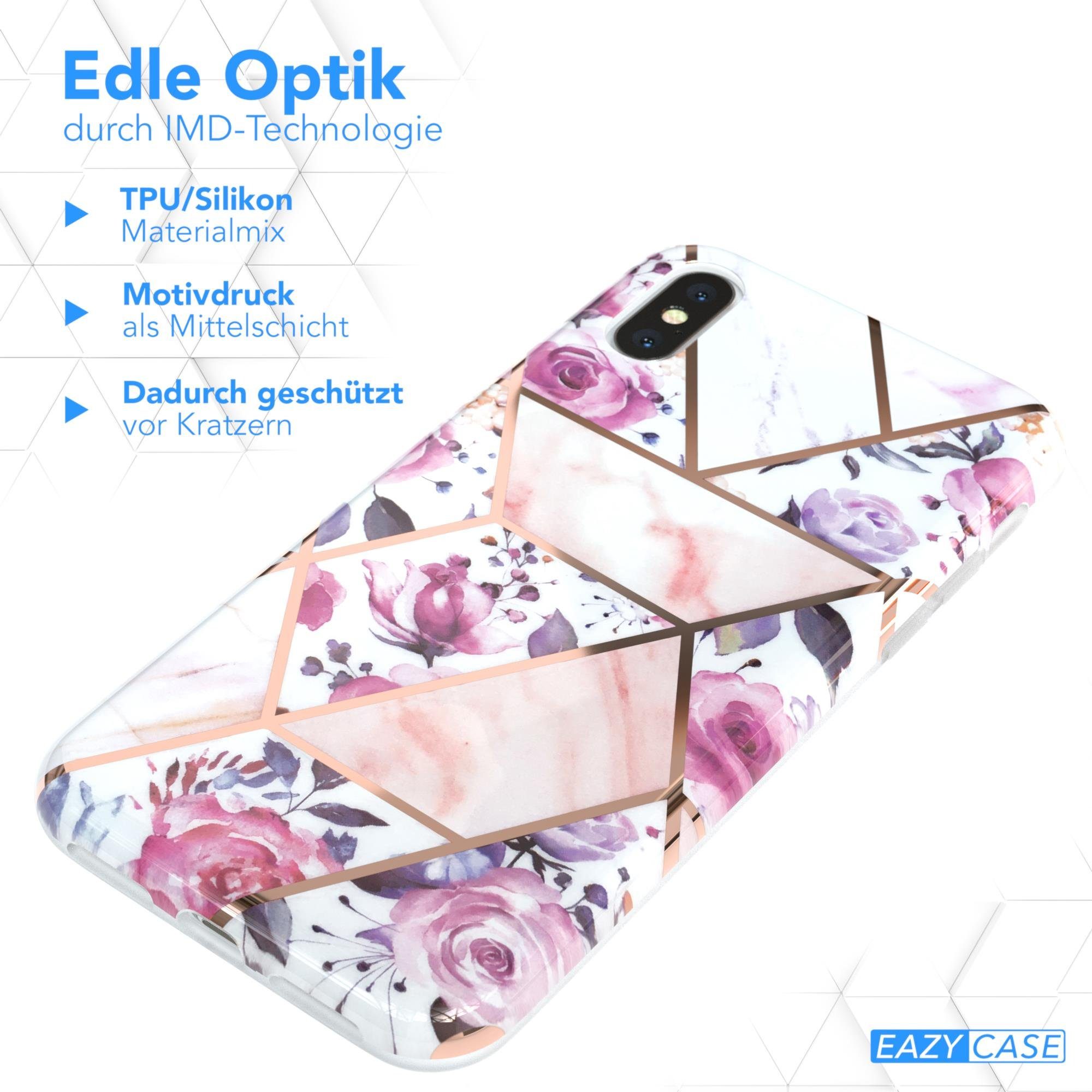 EAZY CASE Handyhülle IMD Motiv Cover für Apple iPhone X / iPhone XS 5,8 Zoll, Silikonhülle stoßfest Silicon Back Cover Motivhülle Tasche Rosé Gold