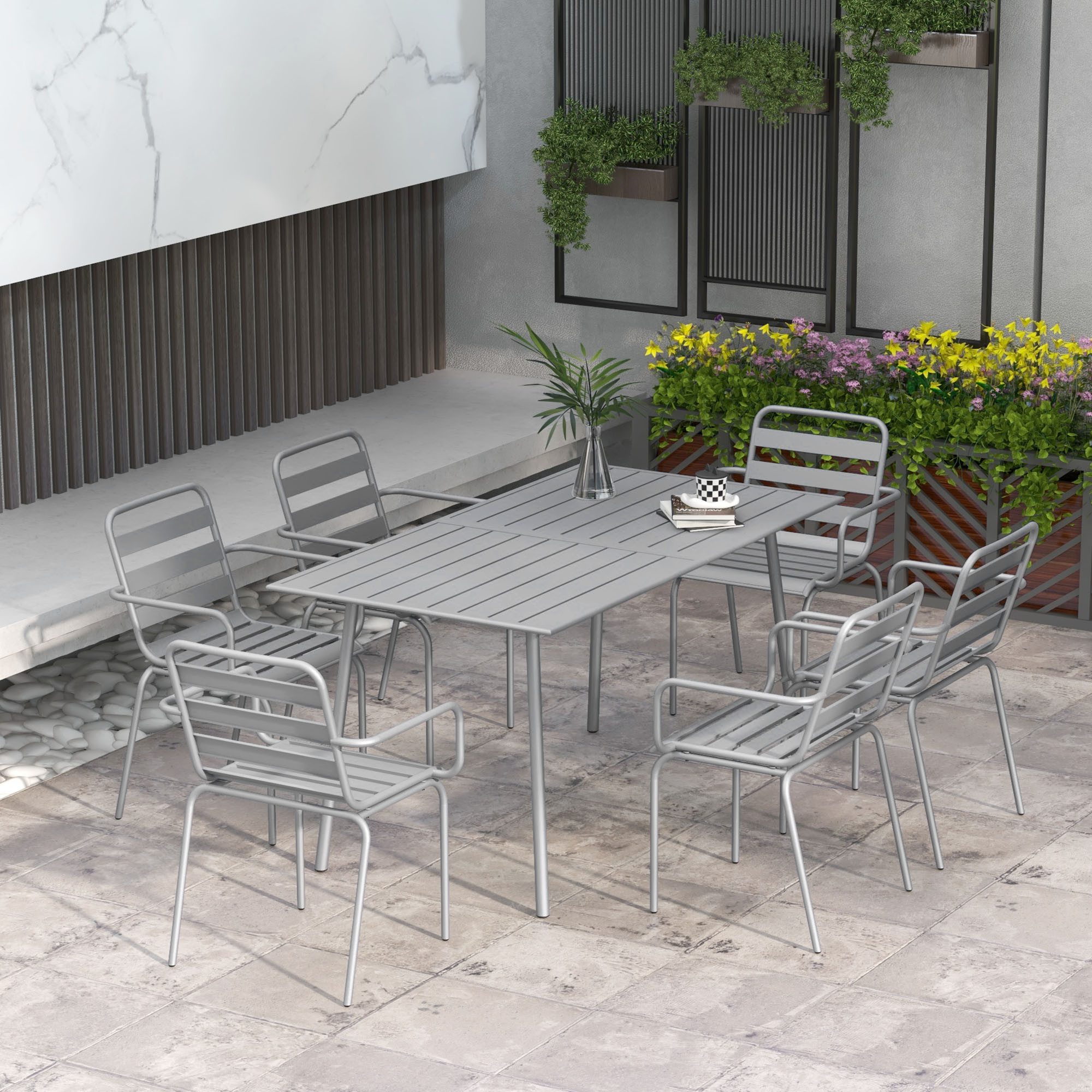 Outsunny Garten-Essgruppe Sitzgruppe mit 1 Esstisch, günstig online kaufen