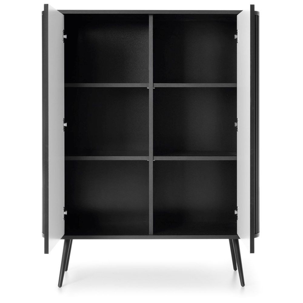Lomadox Highboard ZARA-160, in schwarz gerillt Rillen Metallfüße 103x129x39 cm