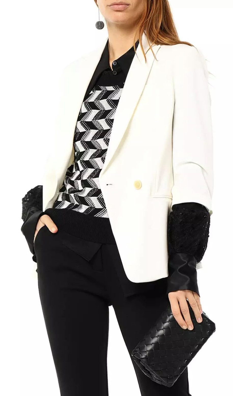 BRUNELLO CUCINELLI Jackenblazer Sakko Jacke mit abnehmbaren Strickärmeln und Perlenverzierungen Gefertigt in Solomeo, Italien – ein Zeichen für Qualität