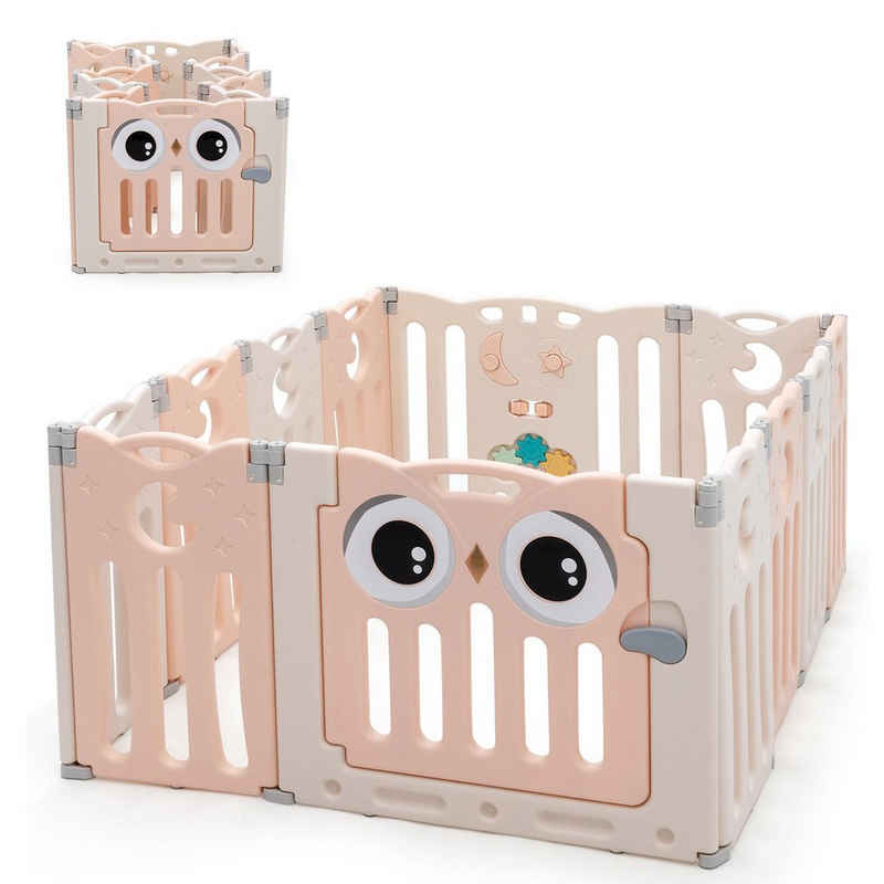 COSTWAY Laufgitter Baby Schutzgitter, mit Tür & Spielzeugboard