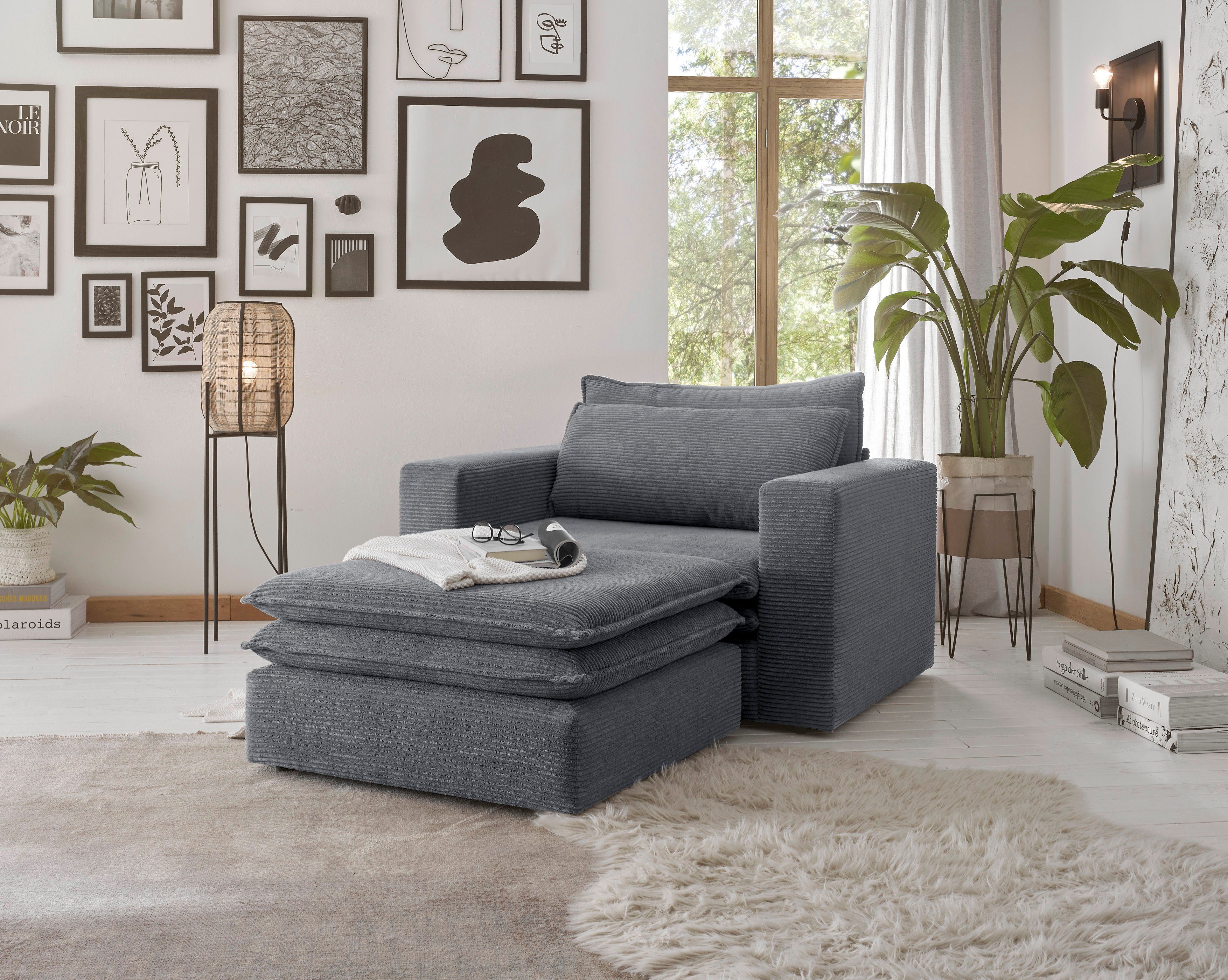 Loveseat Loveseat-Hocker Sitzgruppe Anthrazit und Hochwertiger (2-tlg), Set PIAGGE, Style im of Cord, Places