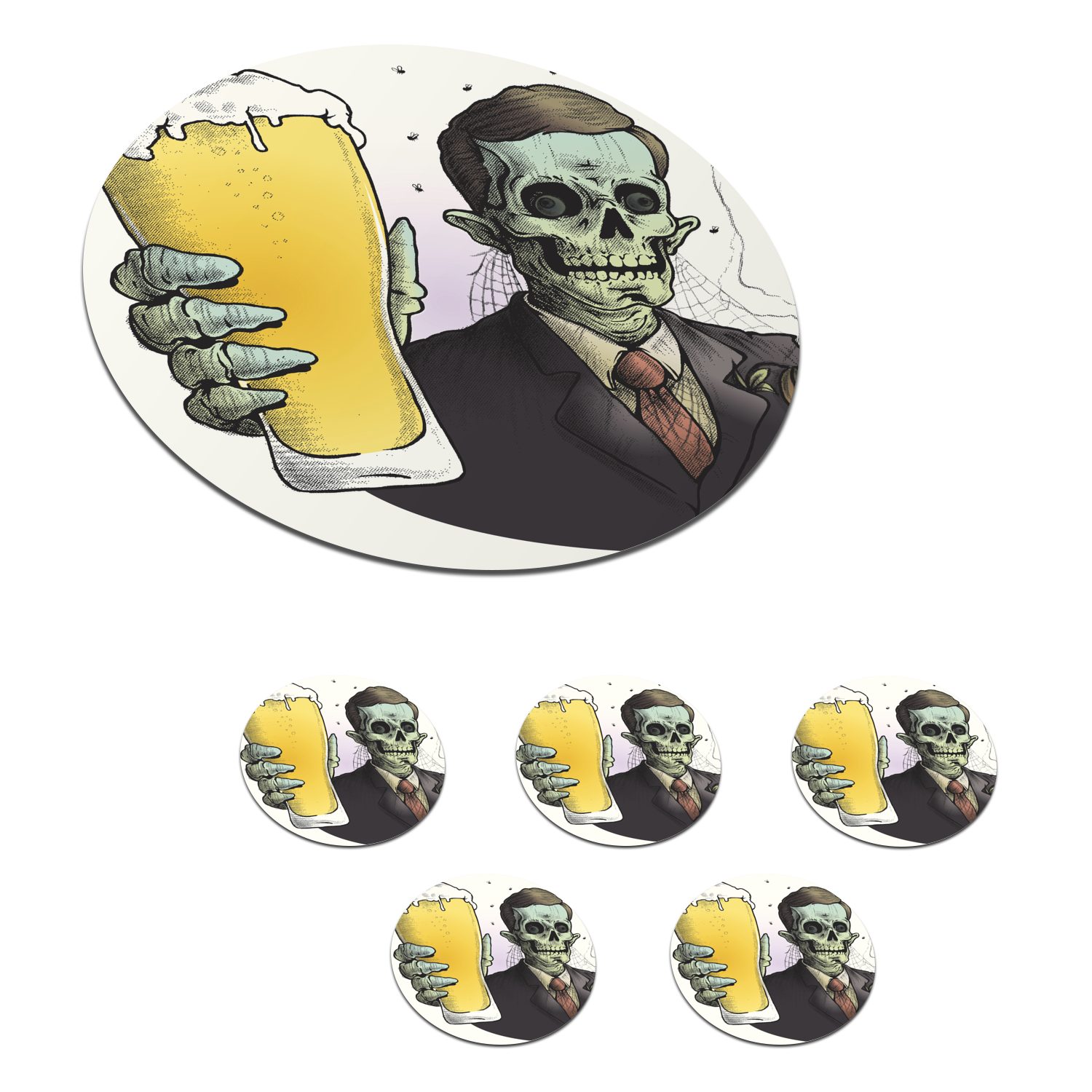 MuchoWow Glasuntersetzer Bier - Halloween - Skelett, Zubehör für Gläser, 6-tlg., Getränkeuntersetzer, Tassenuntersetzer, Korkuntersetzer, Tasse, Becher
