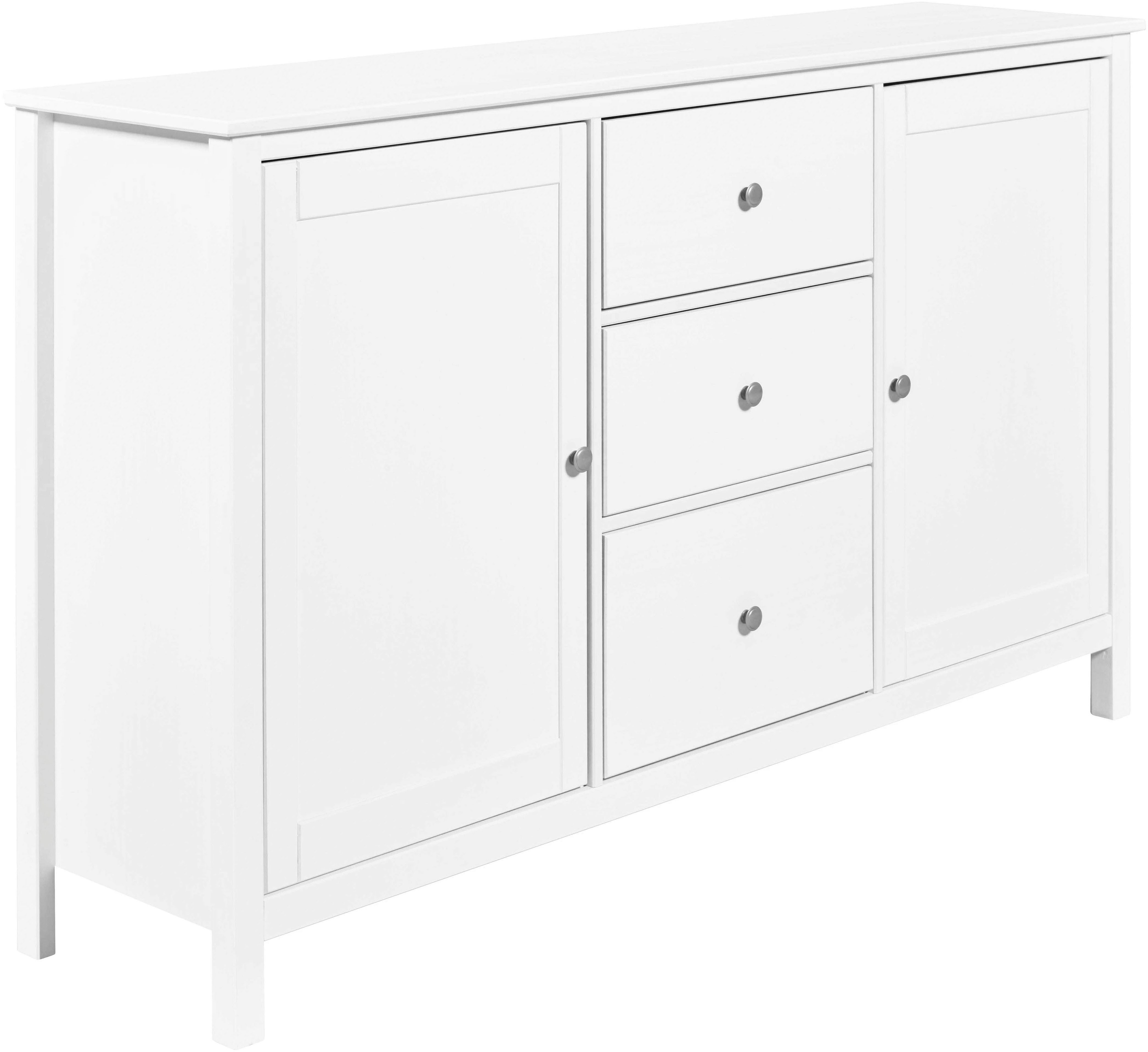 Inter Link Kombikommode Pinora, Kiefer Massivholz, Weiss, 160 x 39,50 x 96 cm, viel Stauraum (1 St), Sideboard im modernem Skandi Look, 3 Schubladen, 2 Türen