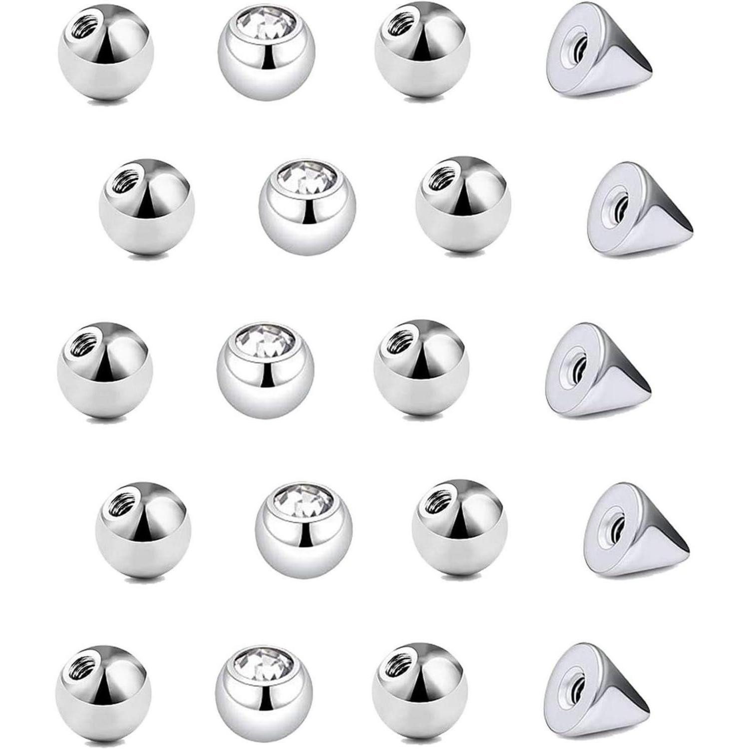 Besyvvin Piercing-Set 20er Piercing Kugel 1,2mm Chirurgenstahl 3mm Ersatzkugeln für Lippe
