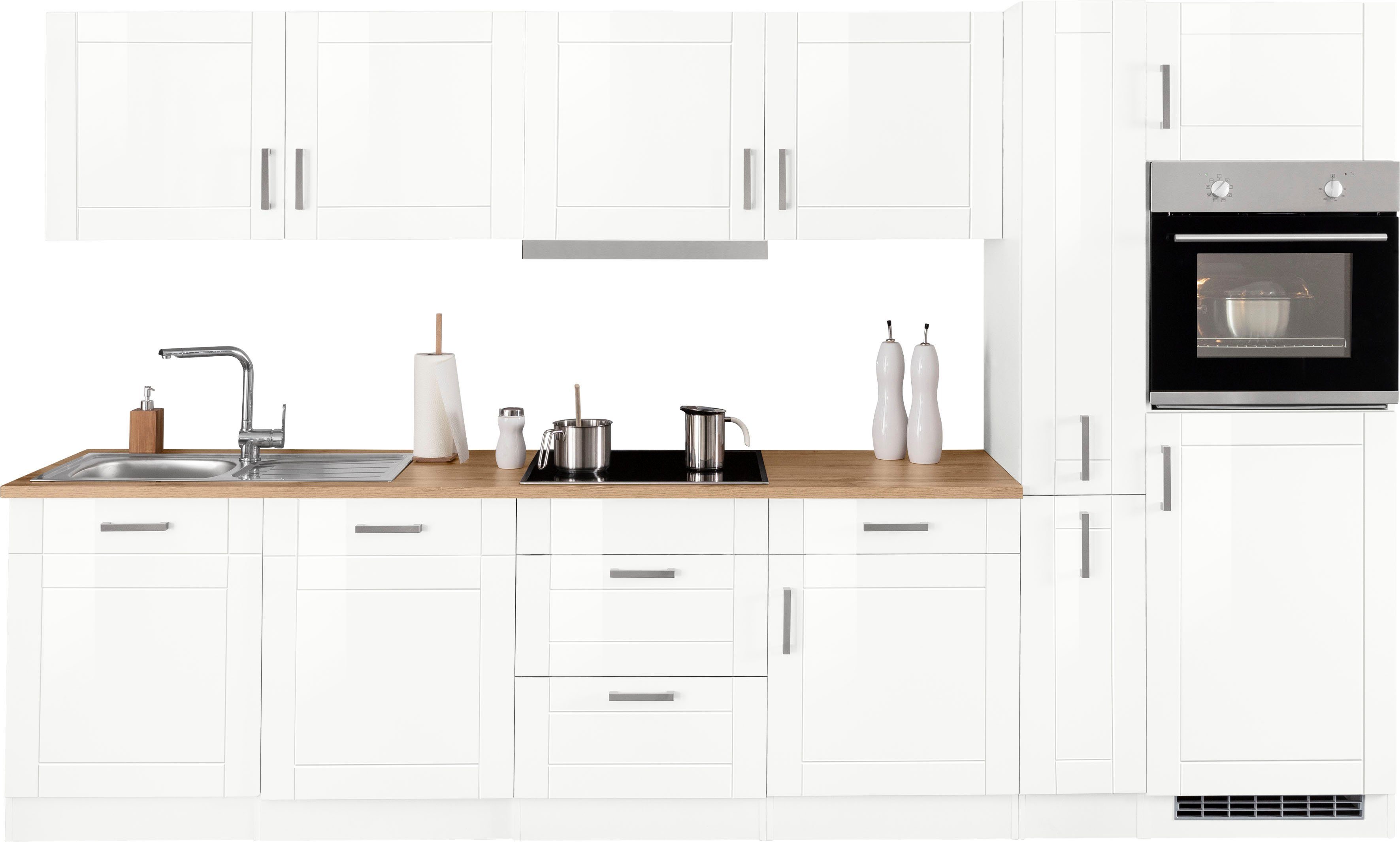 Küchenzeile mit mit E-Geräten, cm, Breite MÖBEL 330 Rahmenoptik Tinnum, HELD MDF-Fronten Hochwertige