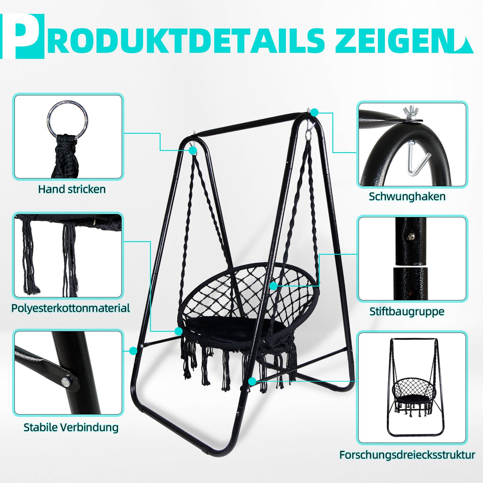 CCLIFE Hängesessel CCLIFE Hängesessel mit Gestell Hängeschaukel Hängestuhl outdoor indoor