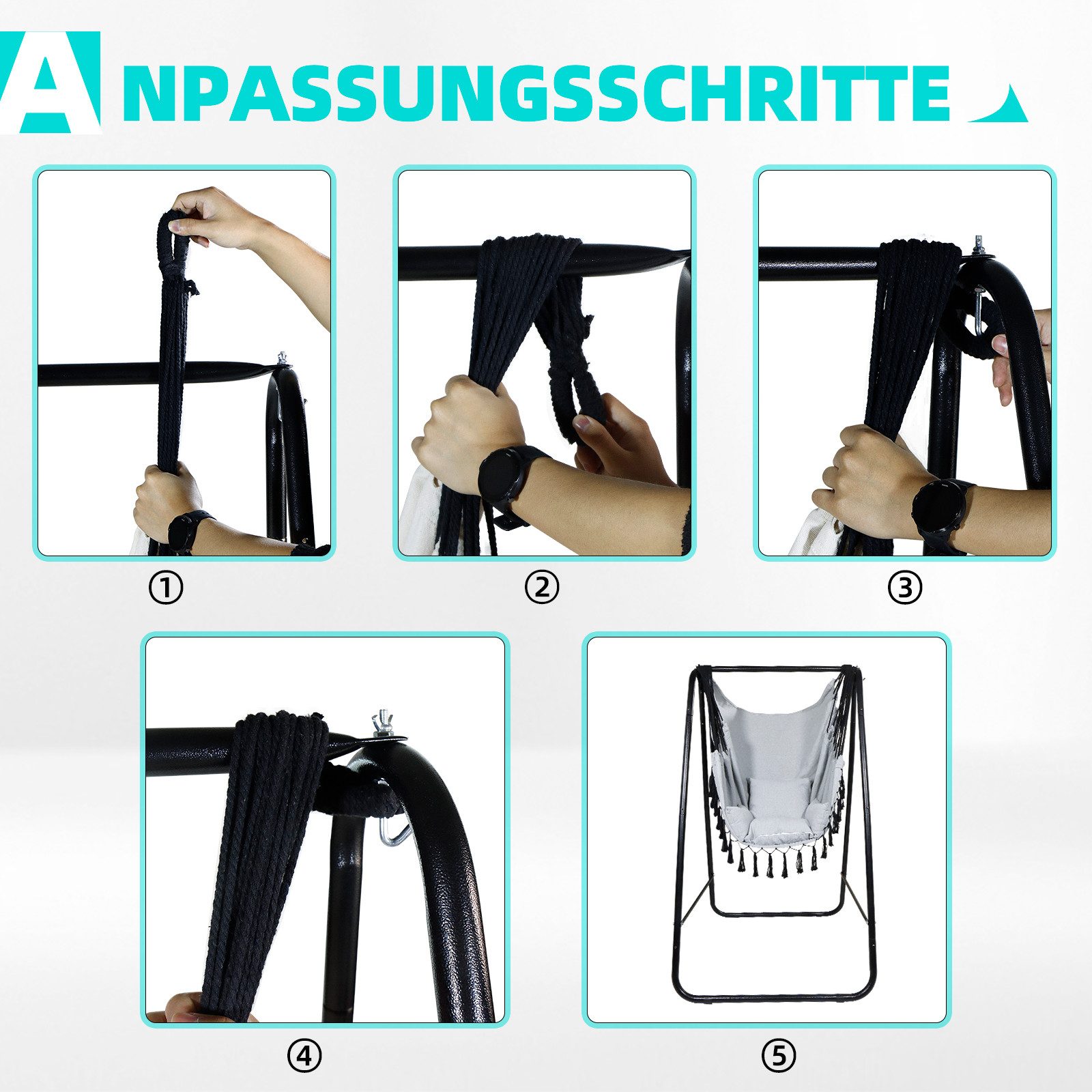 CCLIFE Hängesessel Hängesessel mit Gestell Hängeschaukel Hängestuhl (1er Set mit Gestell), mit gestell – Bild 4 von 5