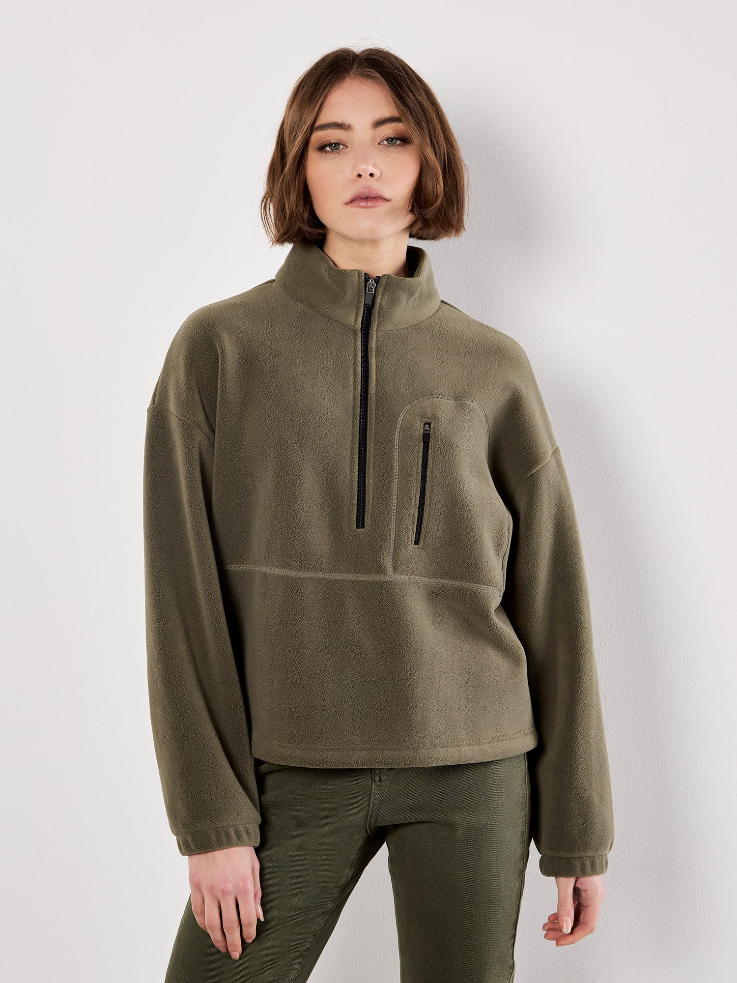 Apricot Strickfleece-Pullover Fleecepullover mit Reißverschlusstasche günstig online kaufen