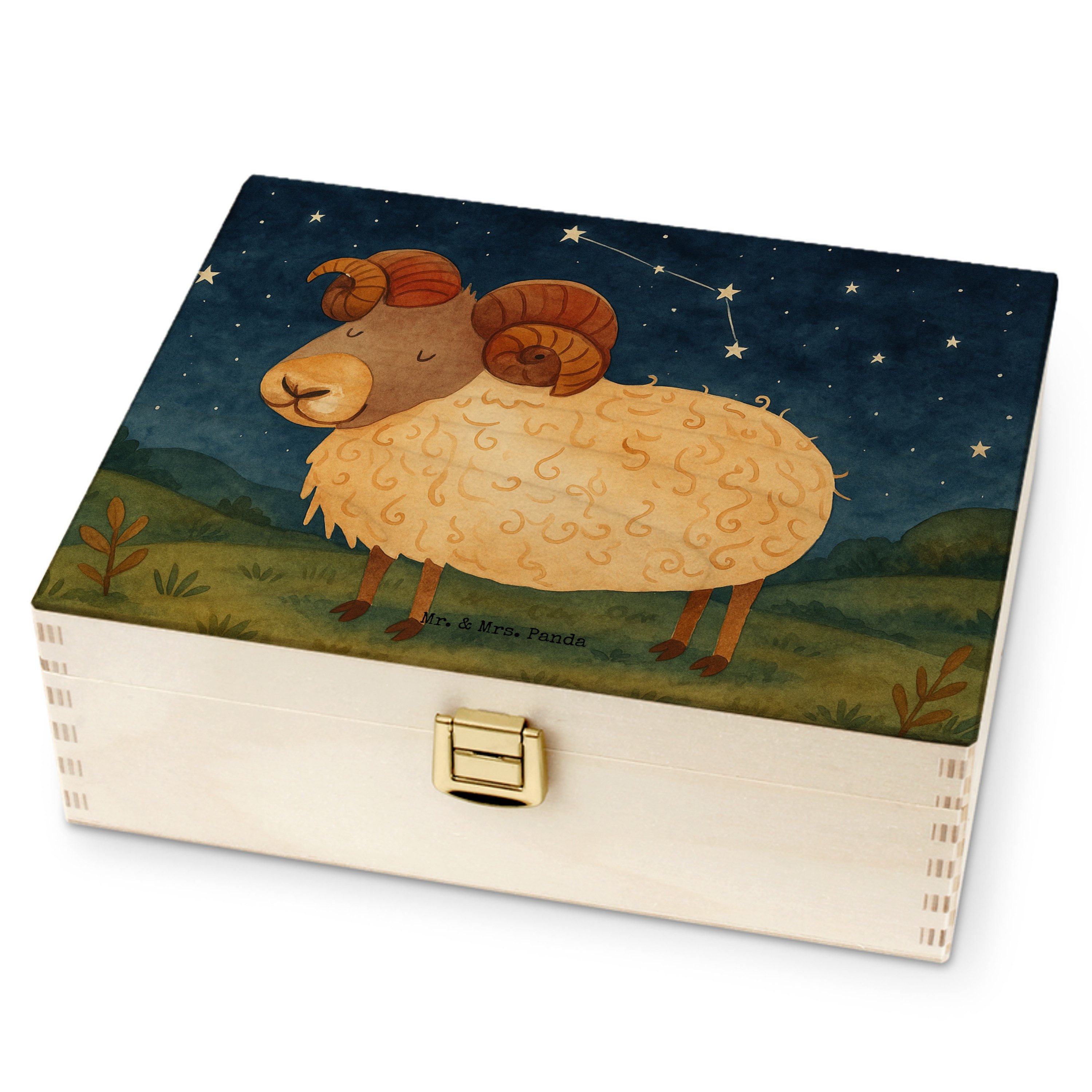 Mr. & Mrs. Panda Teebox Sternzeichen Widder Design, Teebox, Weiß, Teedose, Geburtstag März, A, Birkenholz, (Packung), Geschenk April teebox holz Teebox Birke