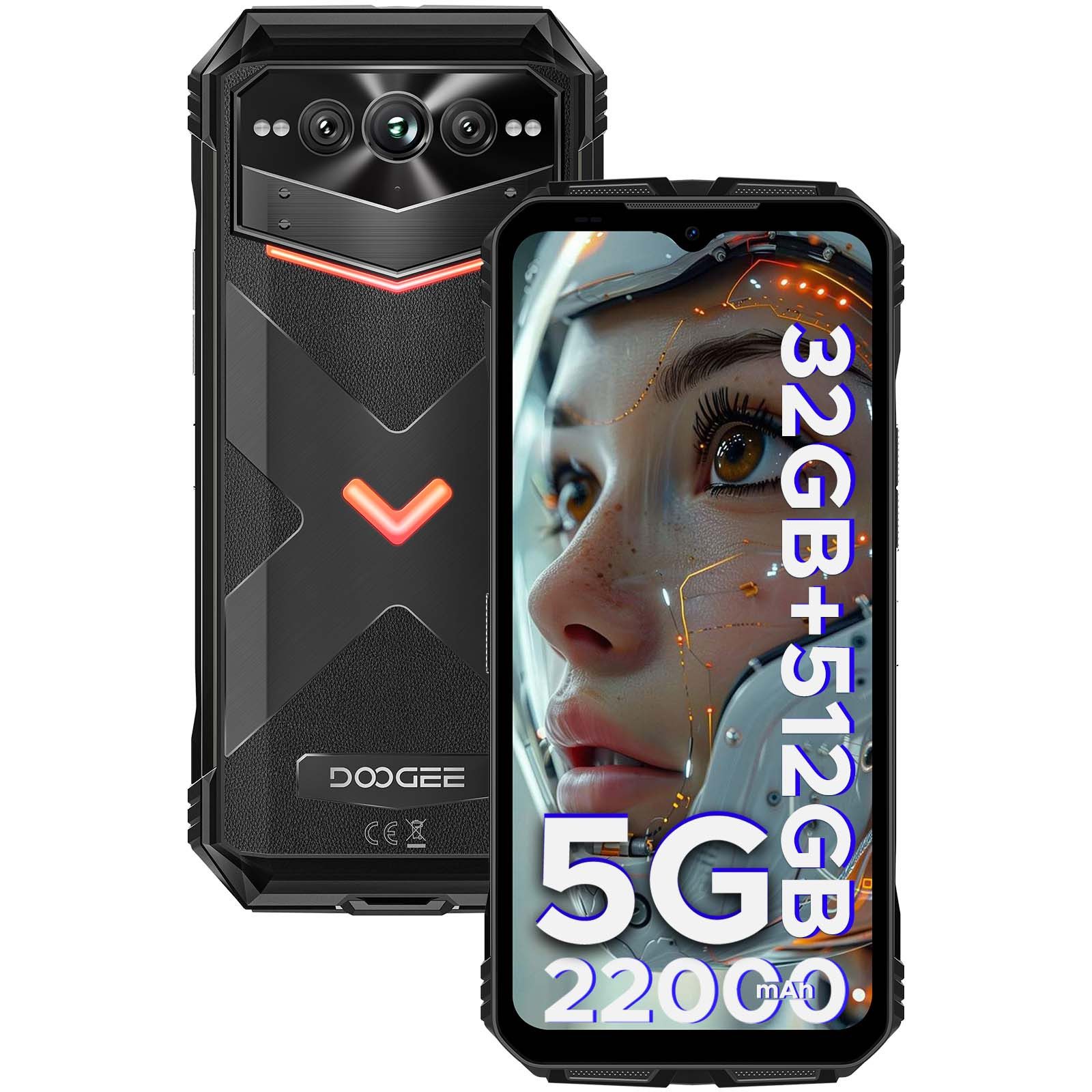 DOOGEE V MAX S 5G Robustes Smartphone mit 1200 LM Campinglicht, 22000 mAh Smartphone (6.58 Zoll, 512 GB Speicherplatz, 108 MP Kamera, 8 GB + 256 GB, 108 MP Kamera, 6,58" FHD+120 Hz, OTG/NFC/GPS)