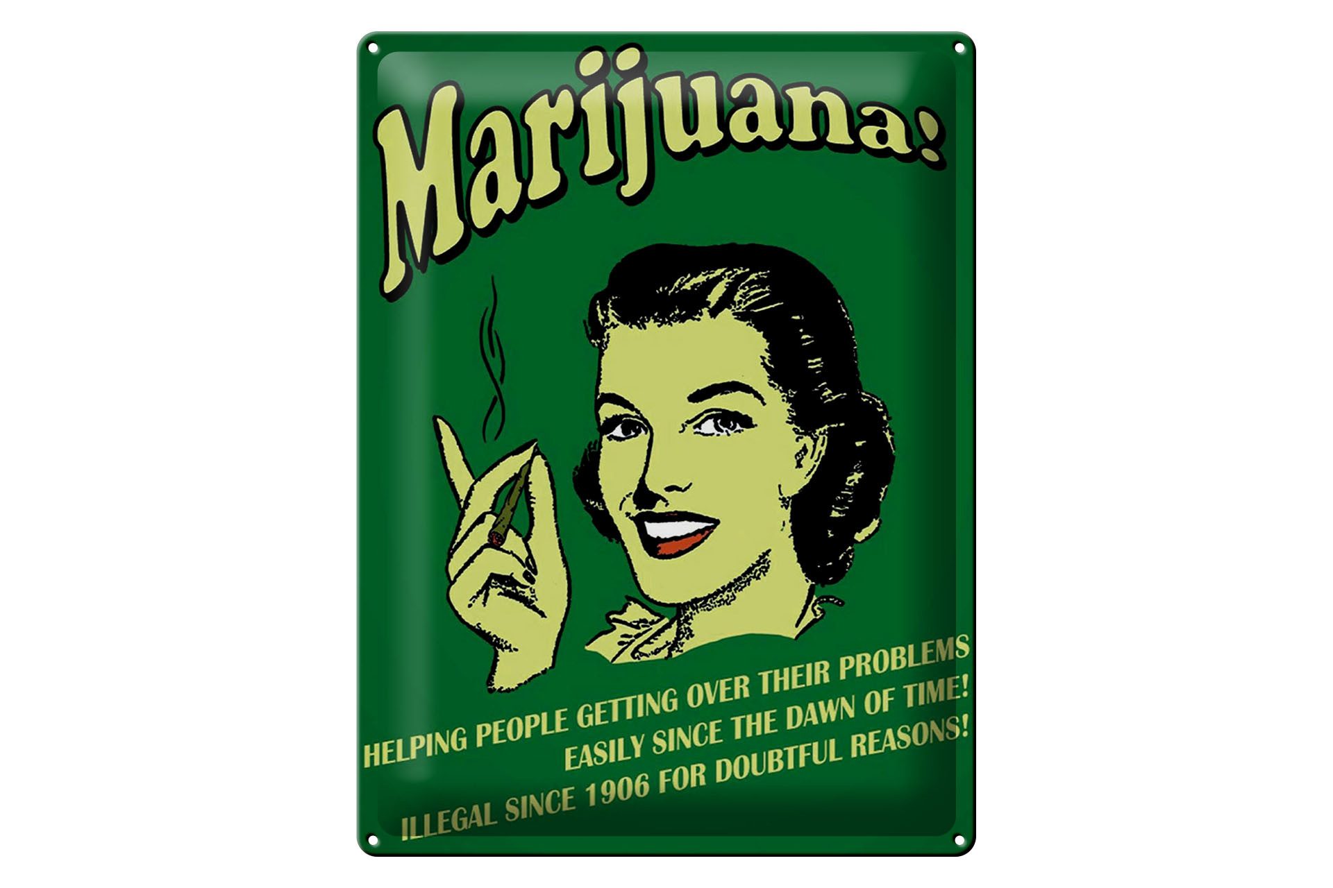 Femer GmbH Metallschild Spruch 30x40 cm Marijuana Helping people getting over, (1 St), gewölbte Oberfläche, abgerundete Ecken, umgeschlagene Kanten