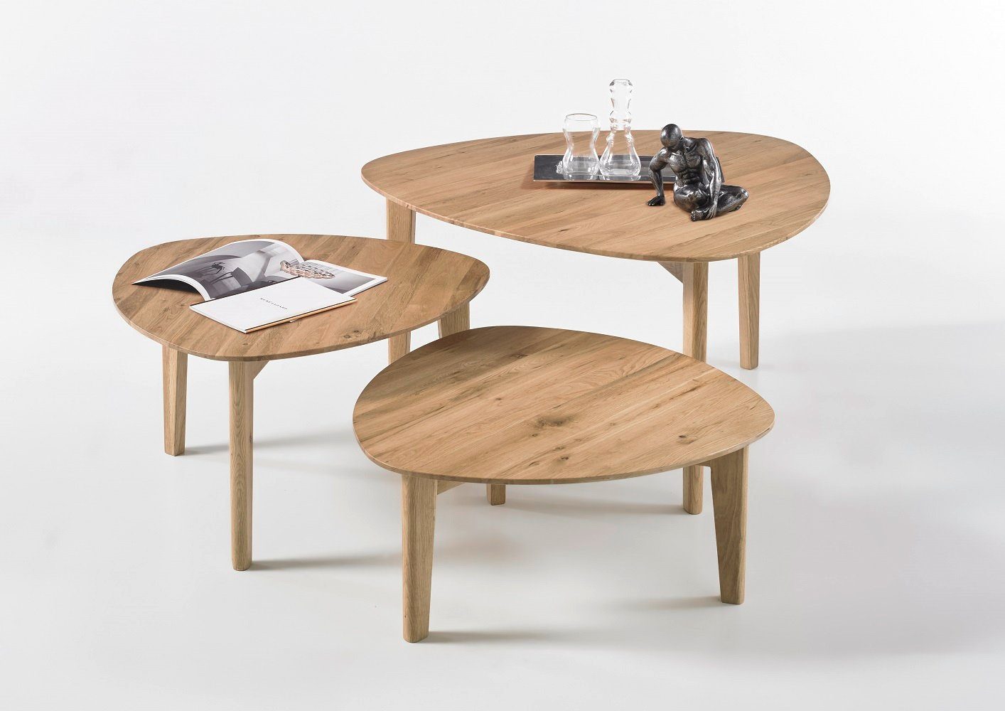 MCA furniture Couchtisch Camillo, 3er Set Tische Asteiche massiv geölt 80 cm