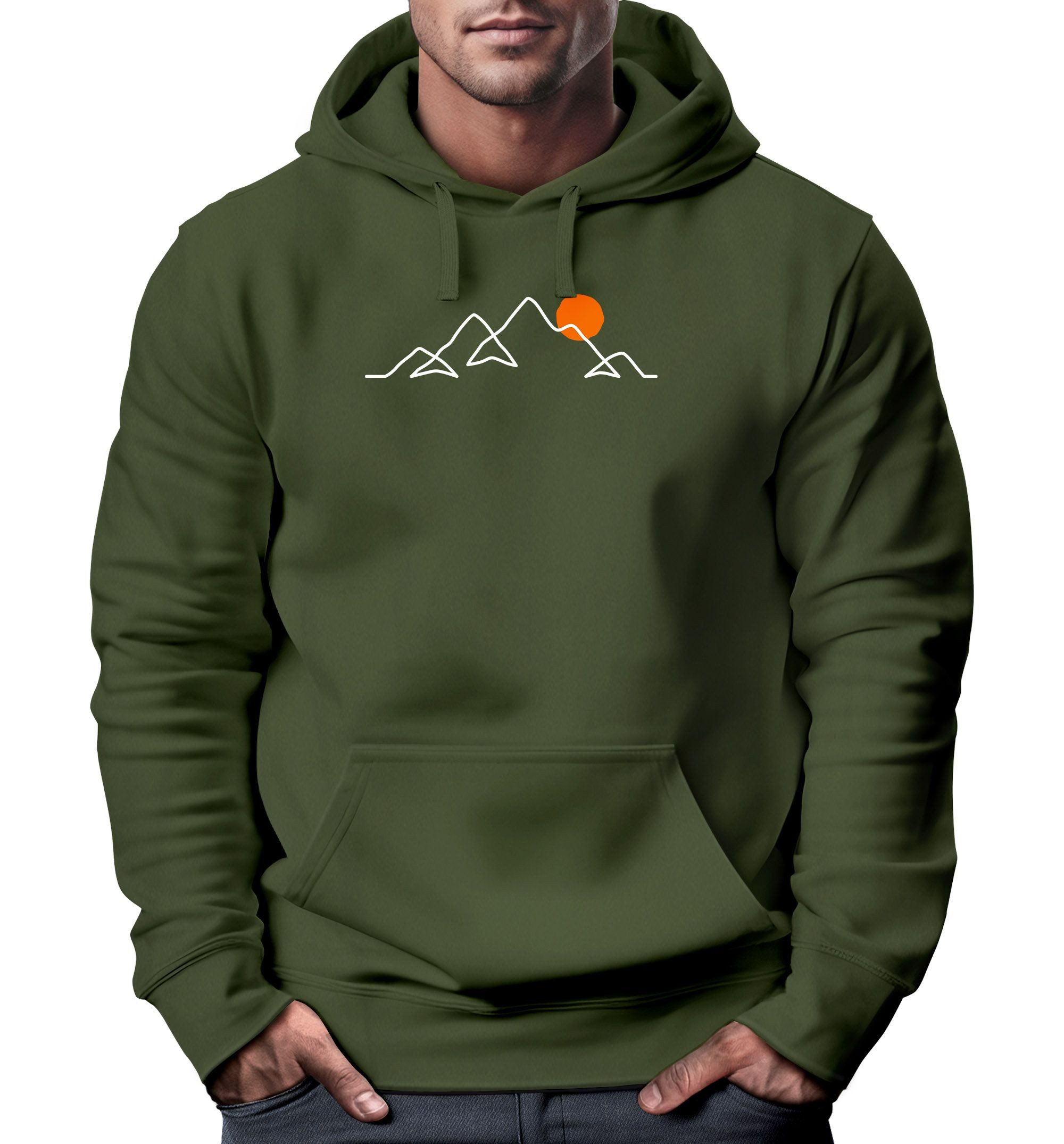 Neverless Hoodie Hoodie Herren Frontprint Line-Art Berge Wandern Natur Outd günstig online kaufen
